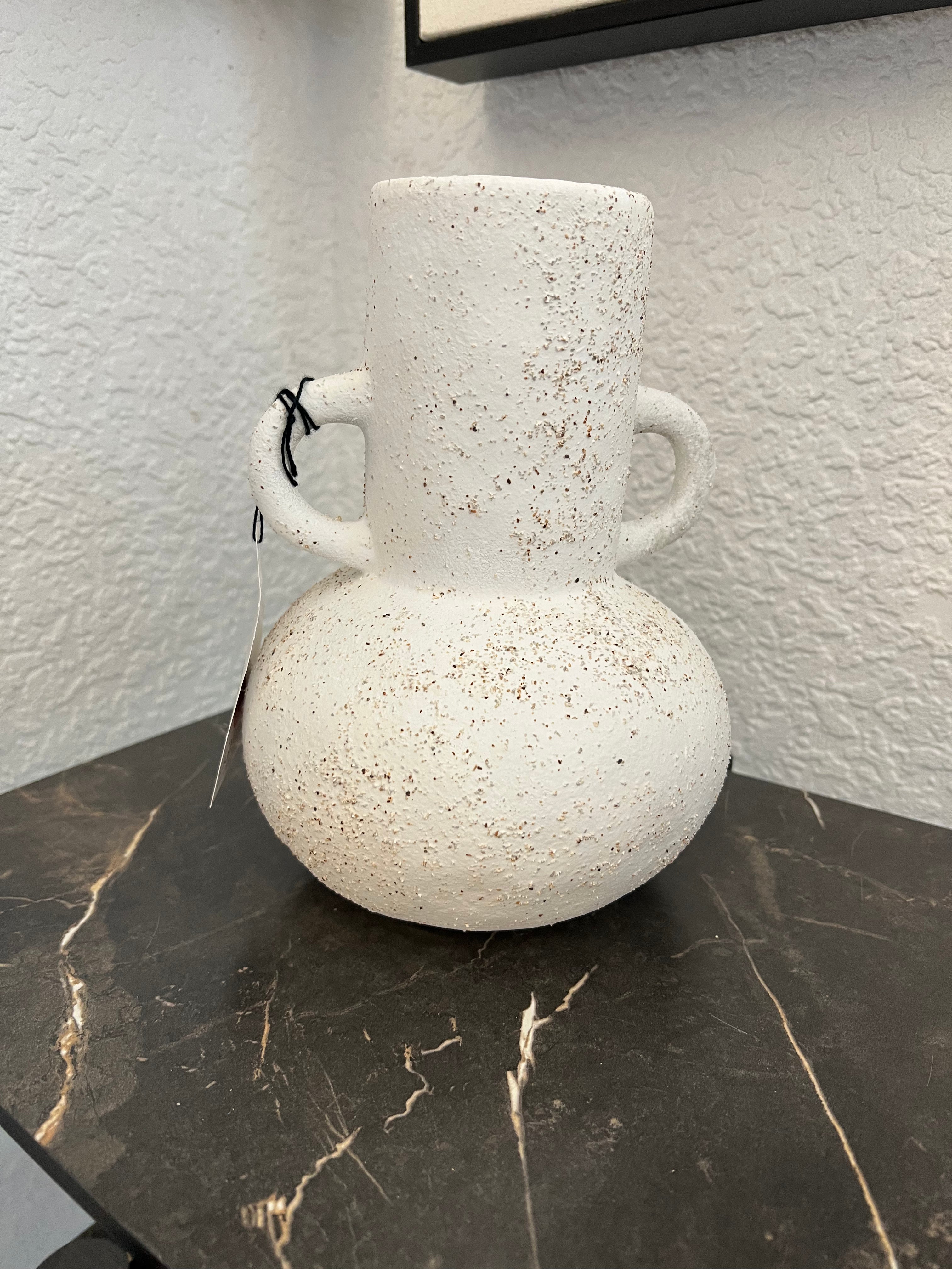 Medium Cream Textured Ceramic Vase with Handles