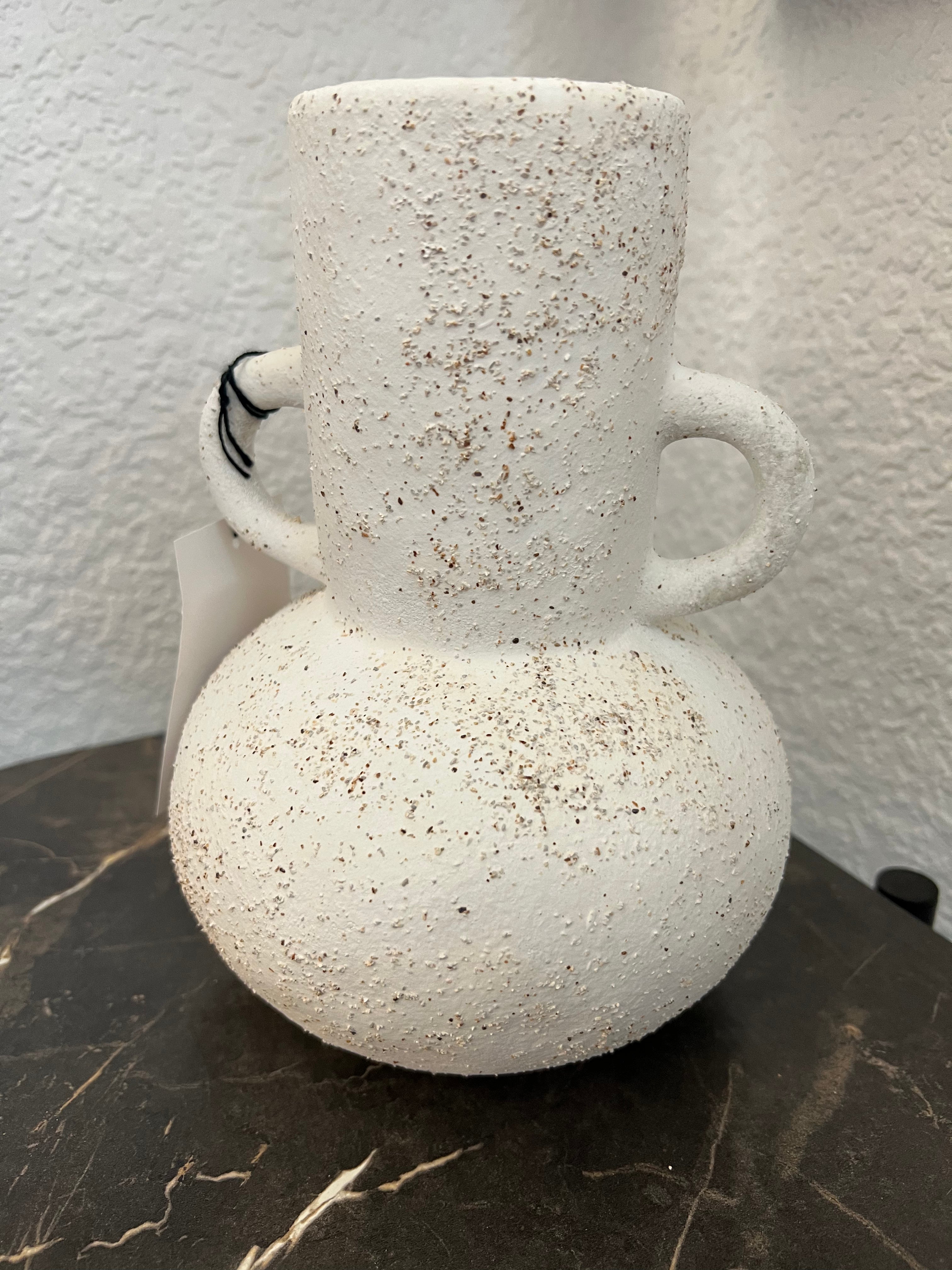 Medium Cream Textured Ceramic Vase with Handles