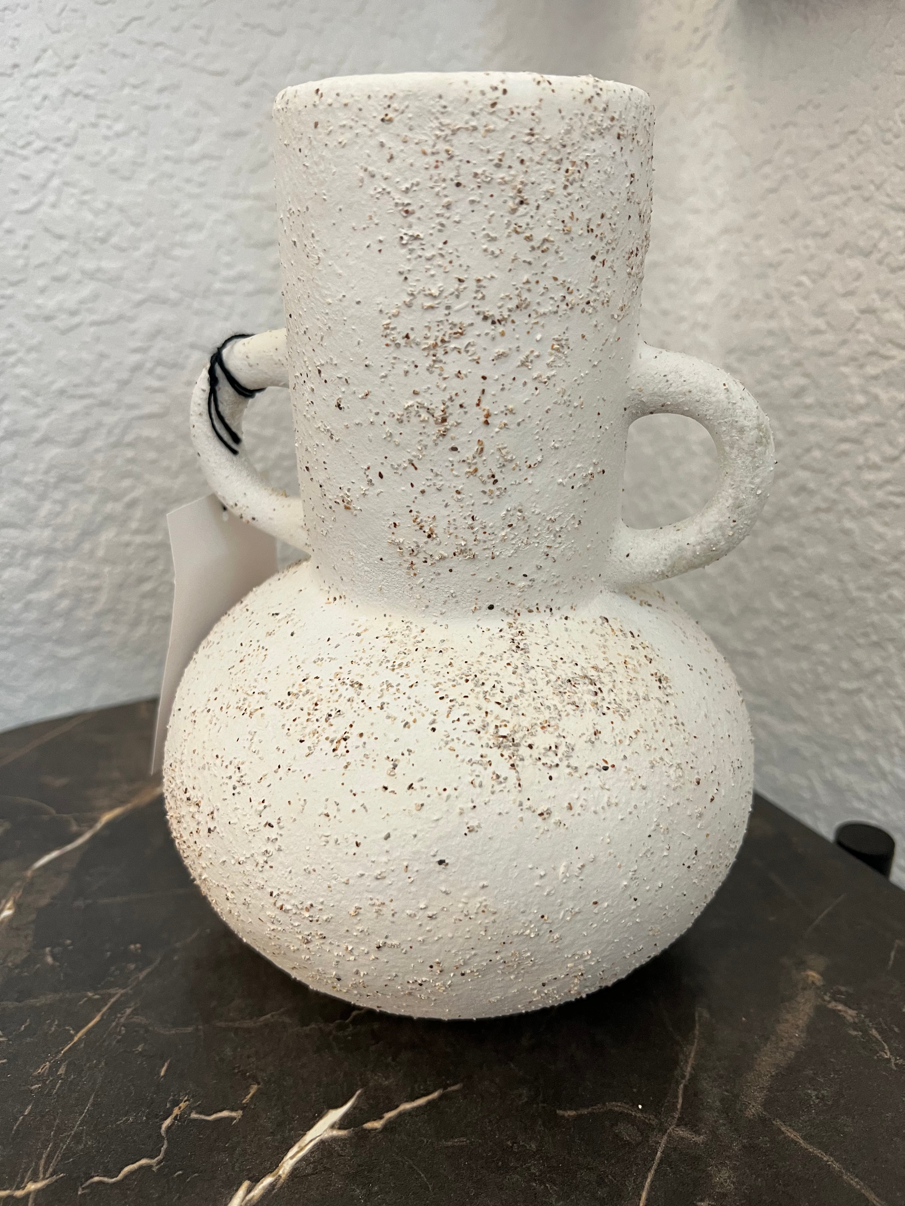 Medium Cream Textured Ceramic Vase with Handles