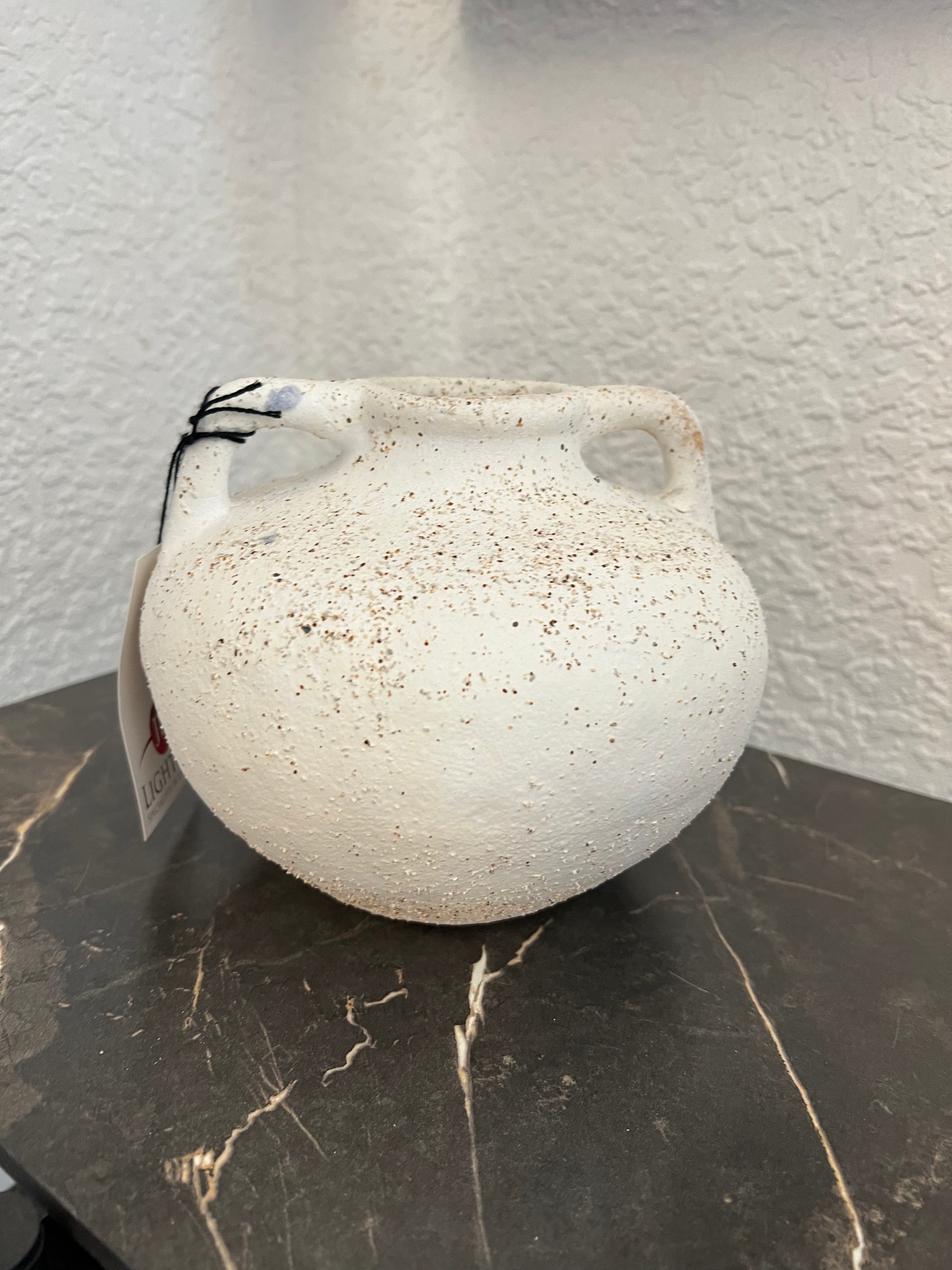 Small Cream Textured Ceramic Vase with Handles