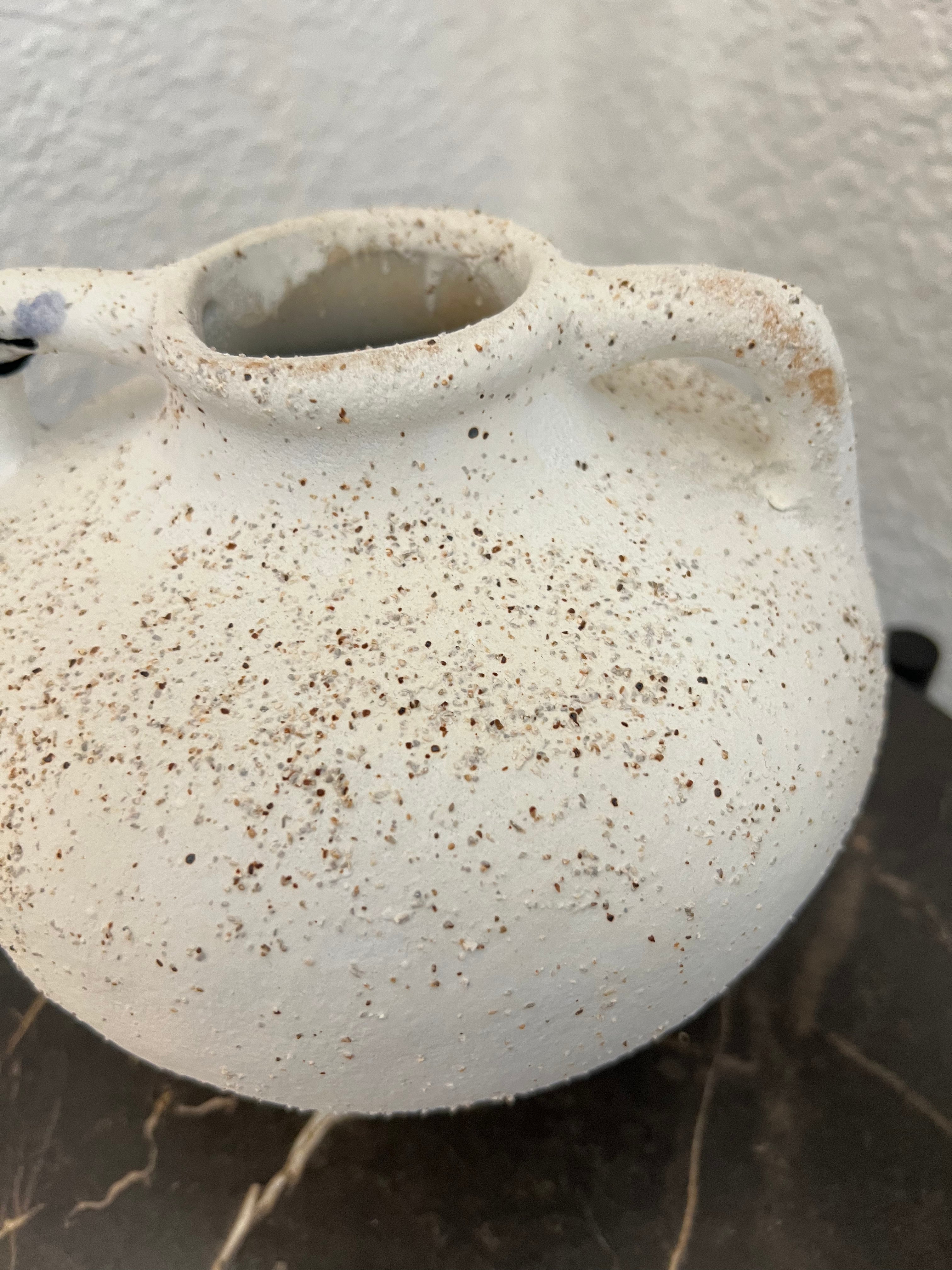 Small Cream Textured Ceramic Vase with Handles