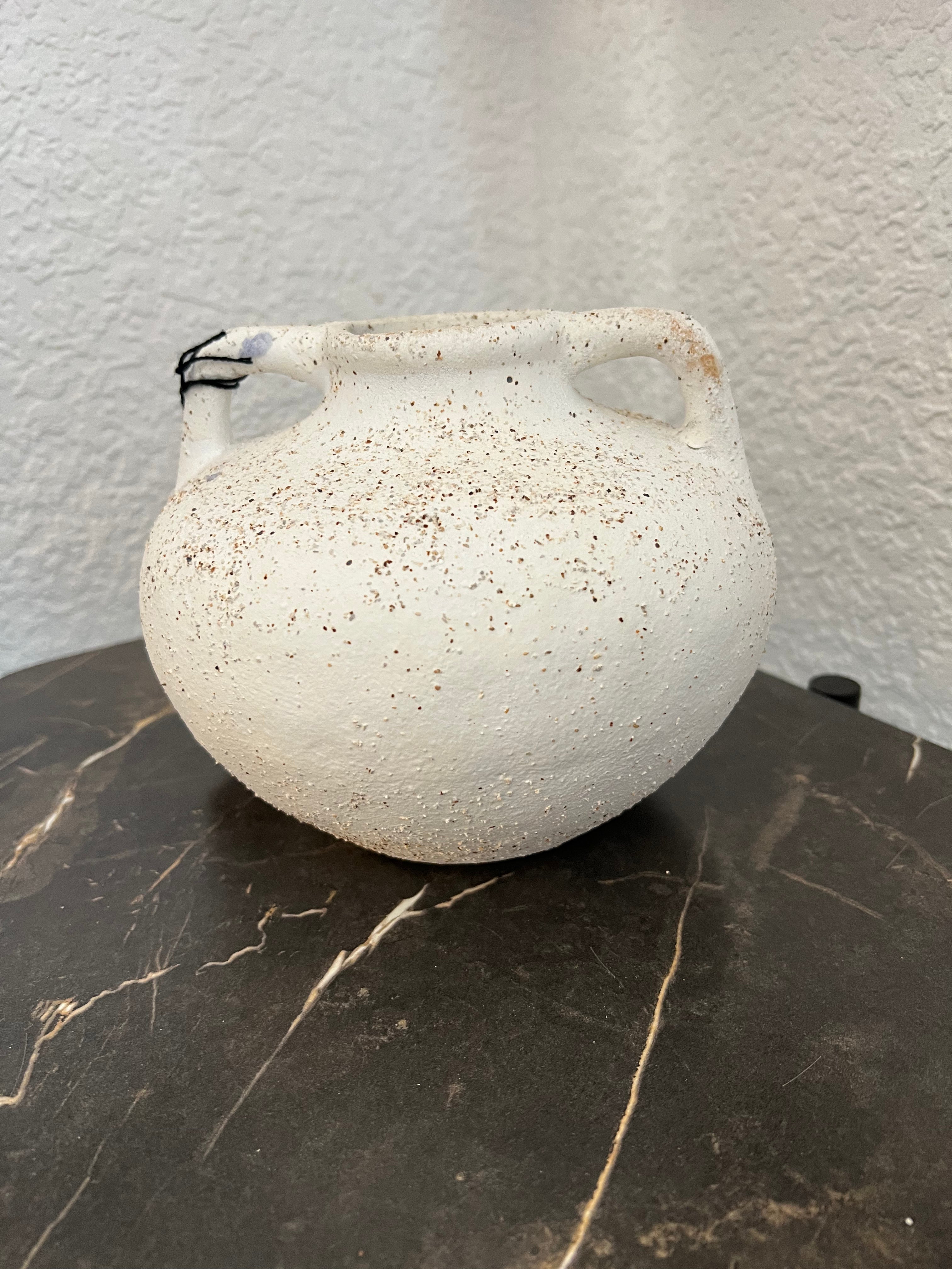 Small Cream Textured Ceramic Vase with Handles