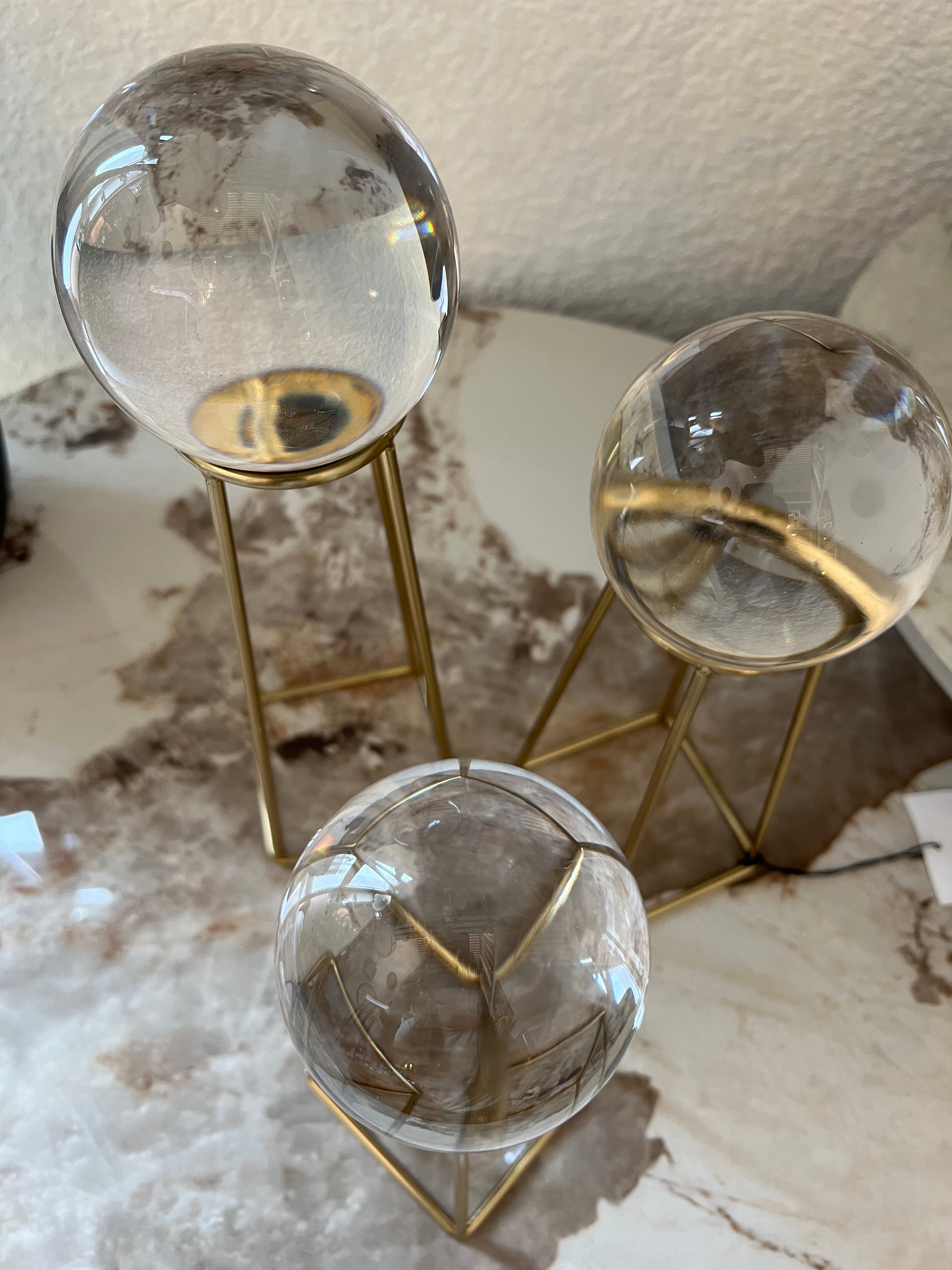 Set of 3 Glass Globes on Brass Stands