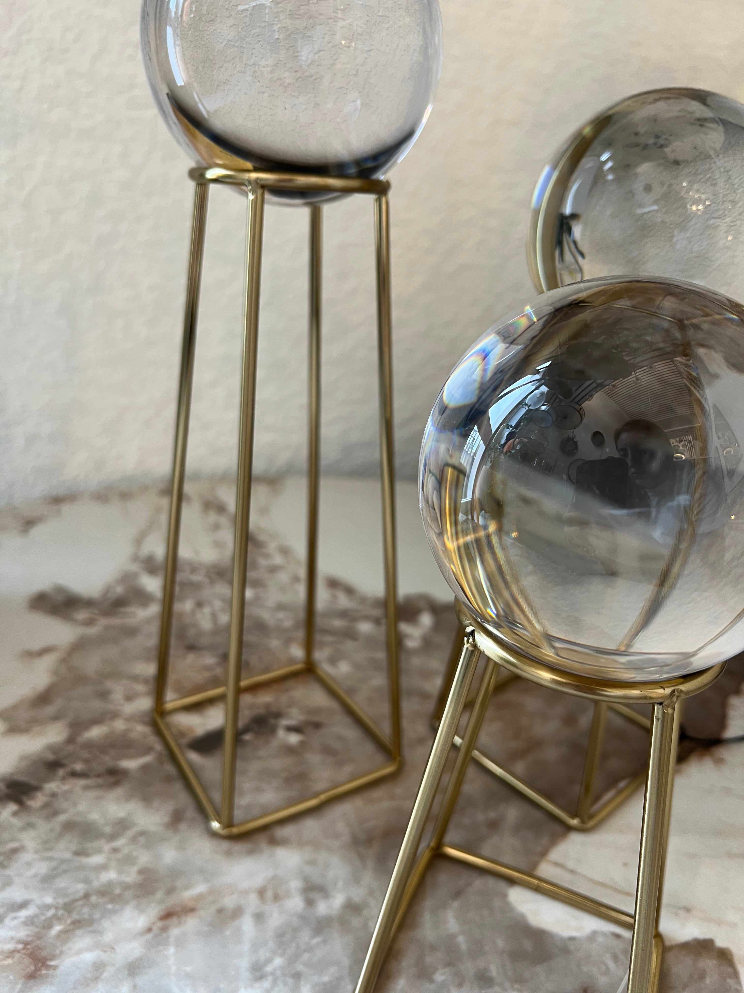 Set of 3 Glass Globes on Brass Stands