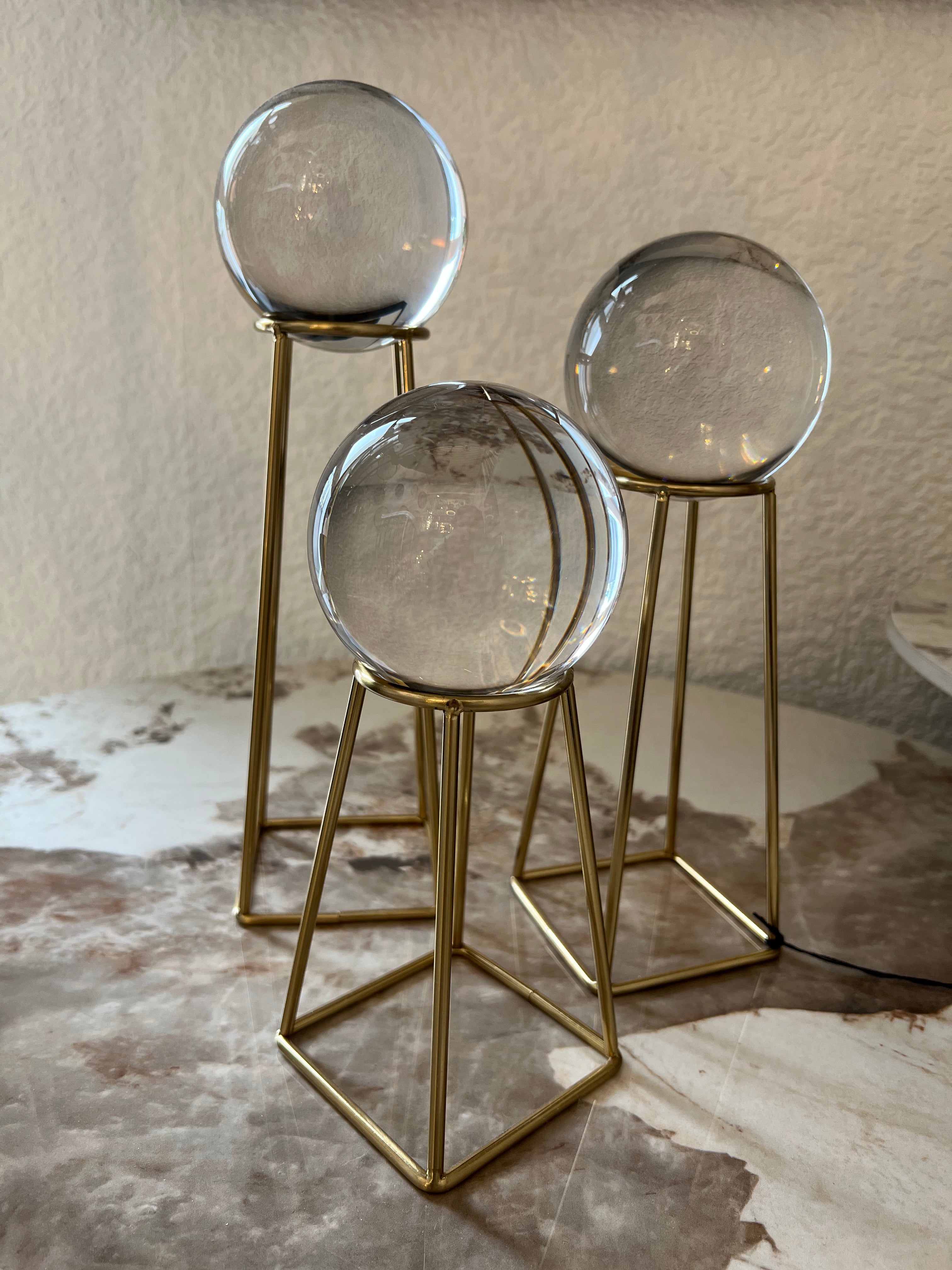 Set of 3 Glass Globes on Brass Stands