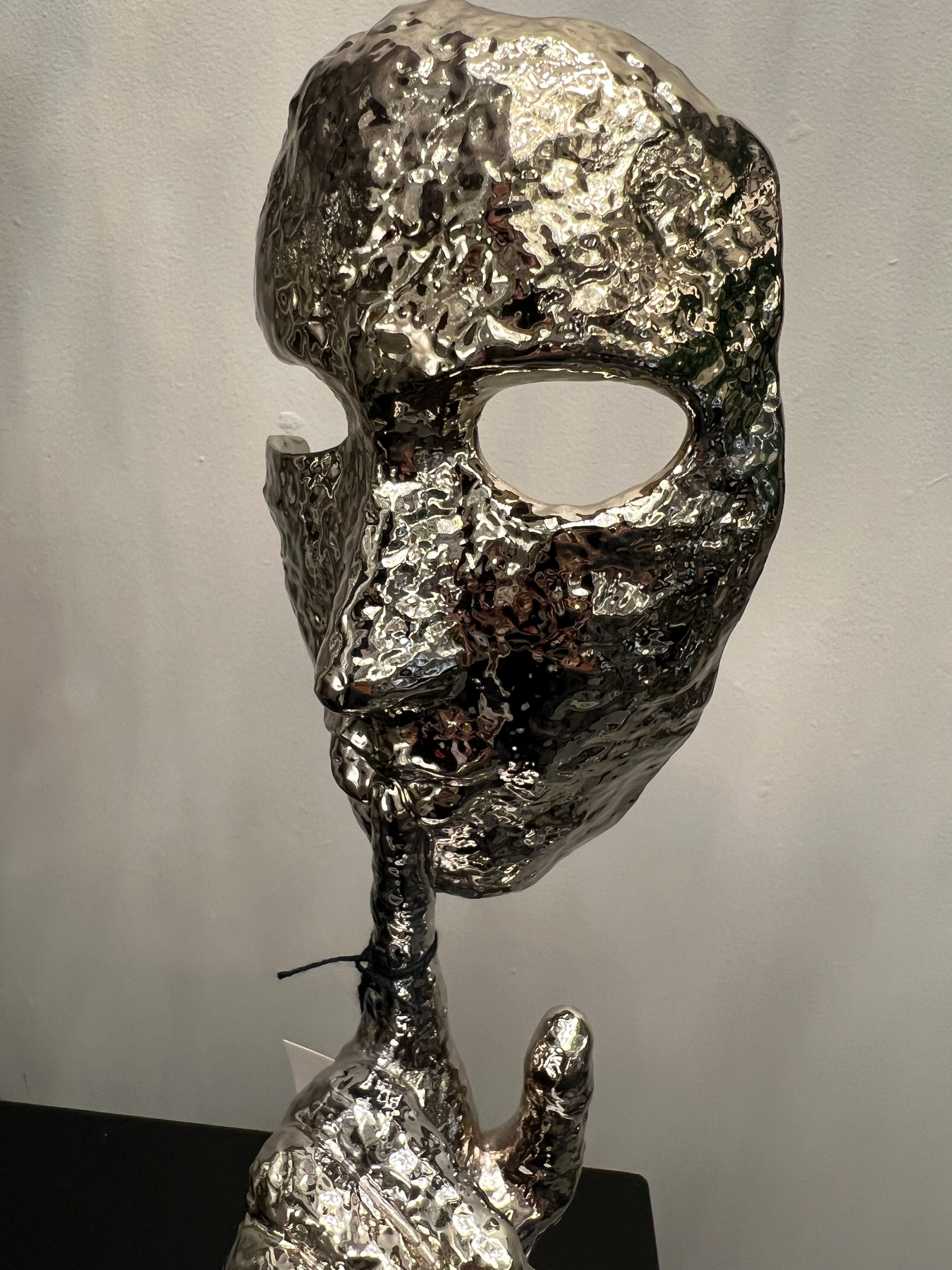 Silver Hammered Metal Mask on Stone Base