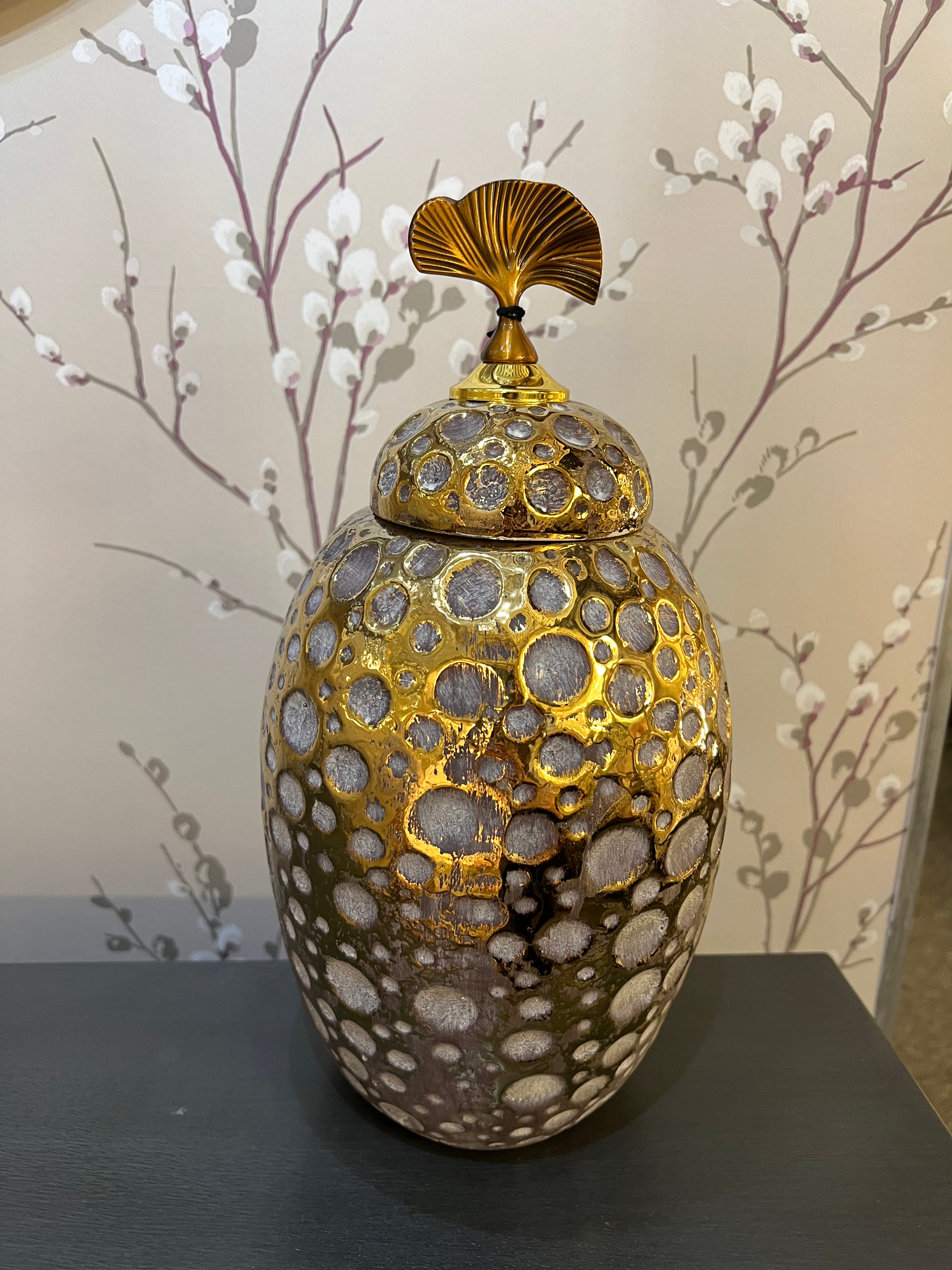 Medium Ceramic Gold Detailed Urn with Lid