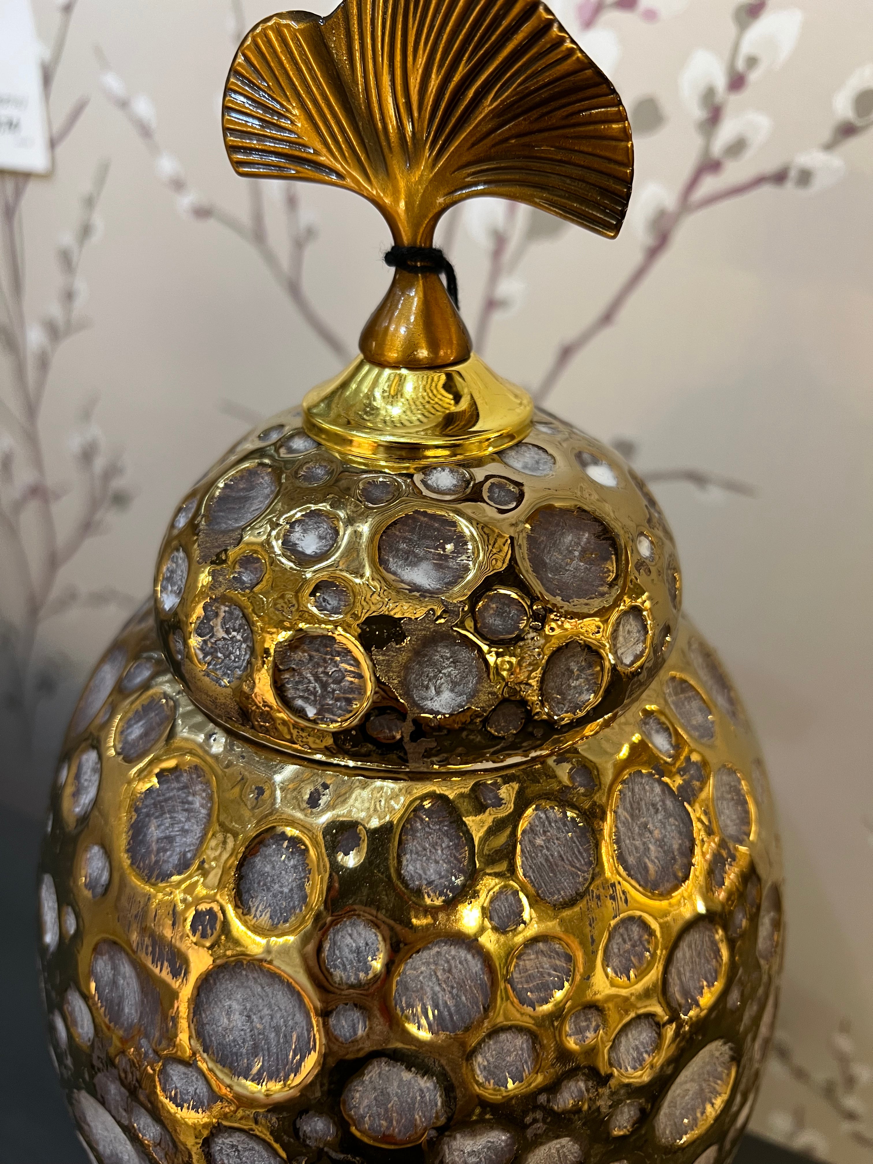 Medium Ceramic Gold Detailed Urn with Lid