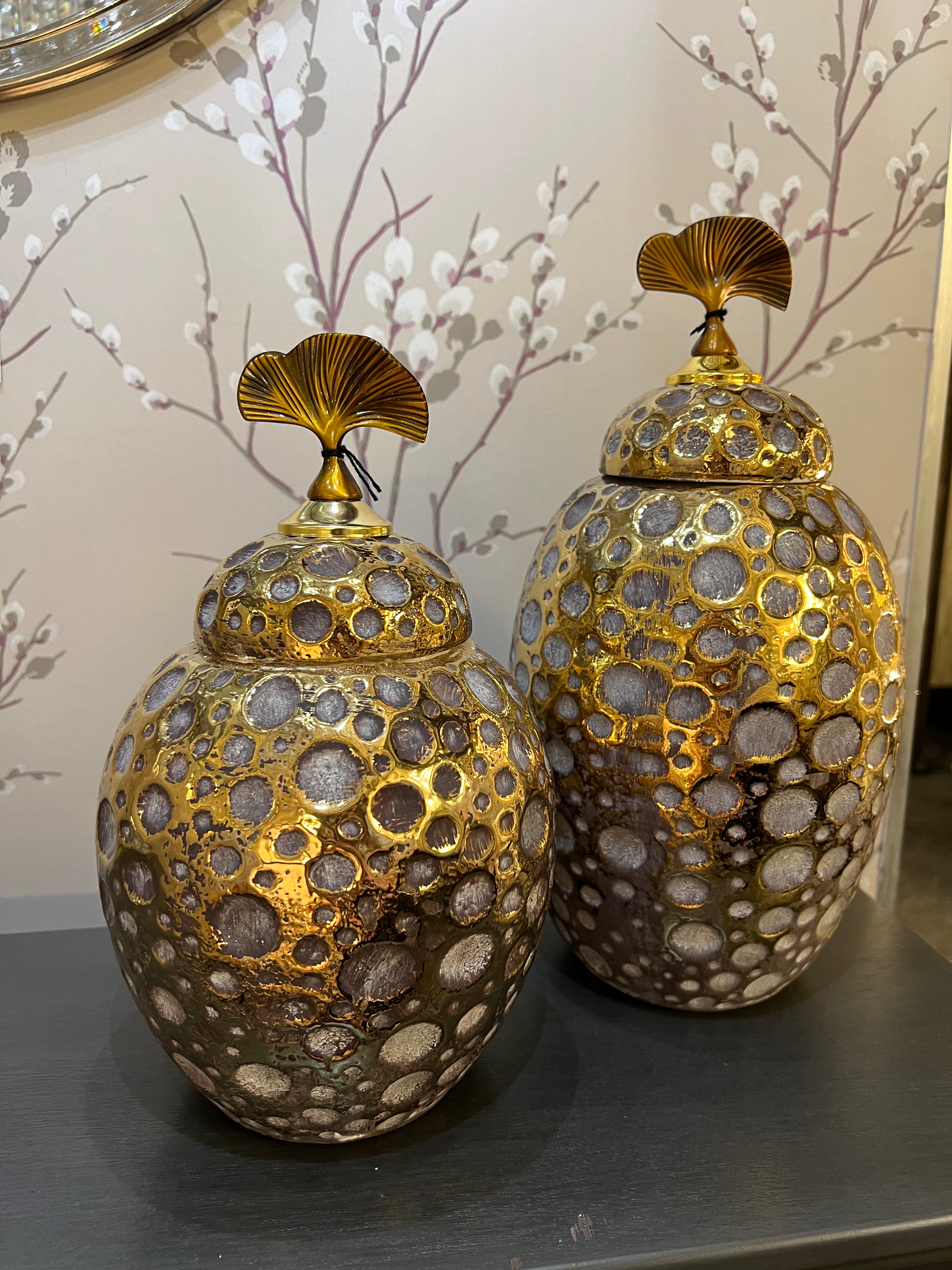Small Ceramic Gold Detailed Urn with Lid