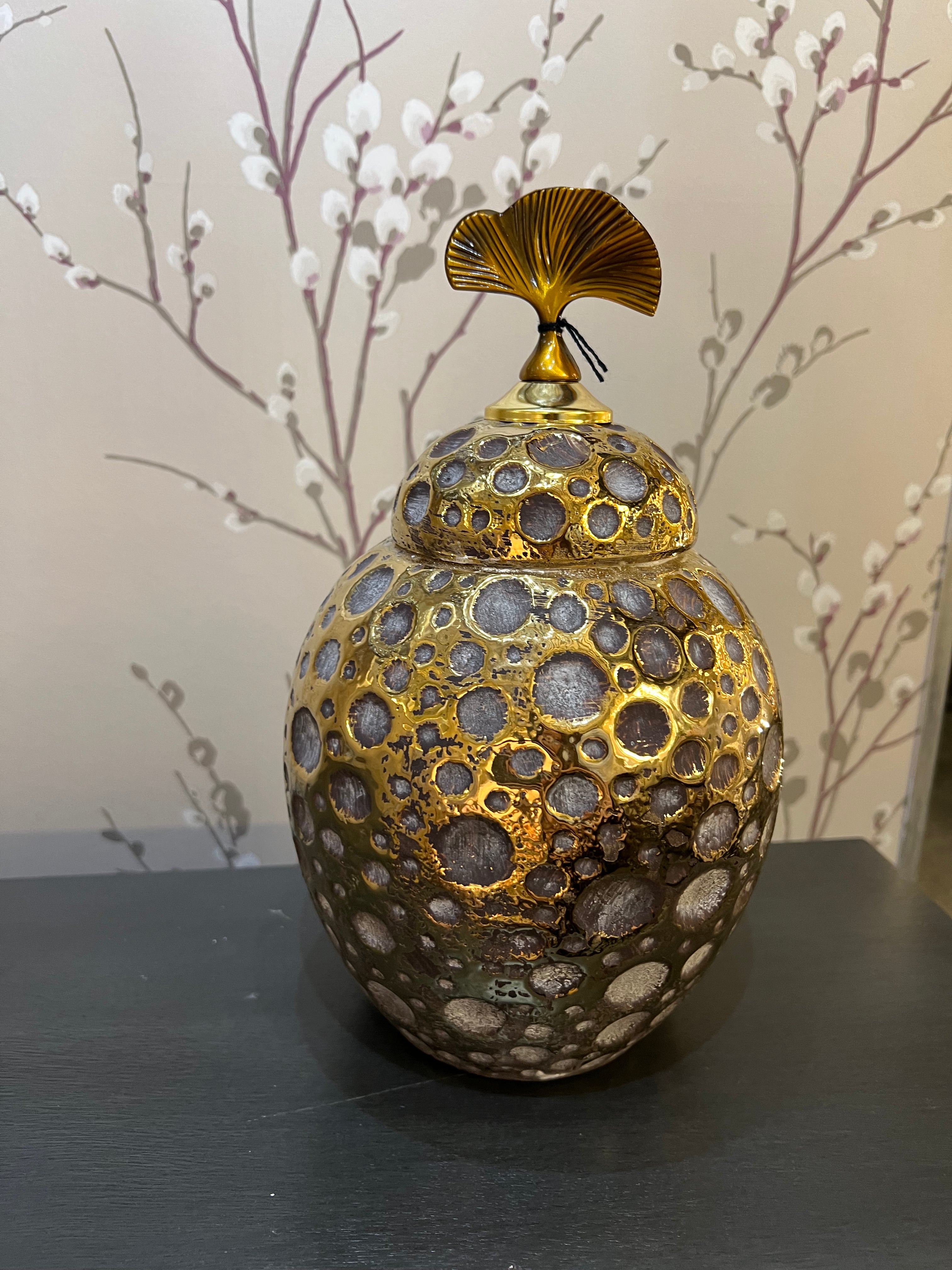 Small Ceramic Gold Detailed Urn with Lid