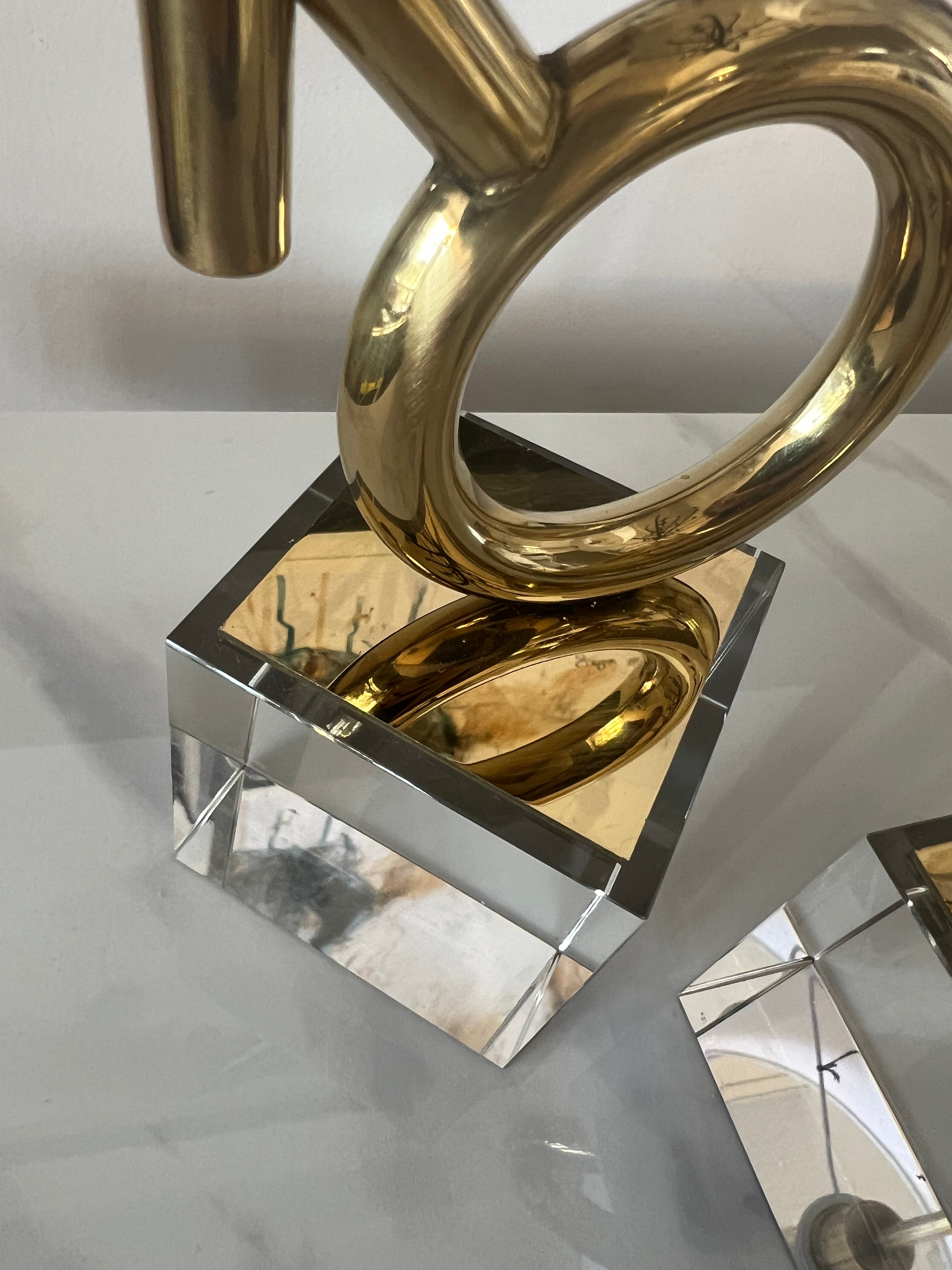 Set of 2 Gold Sculptures on Glass Base