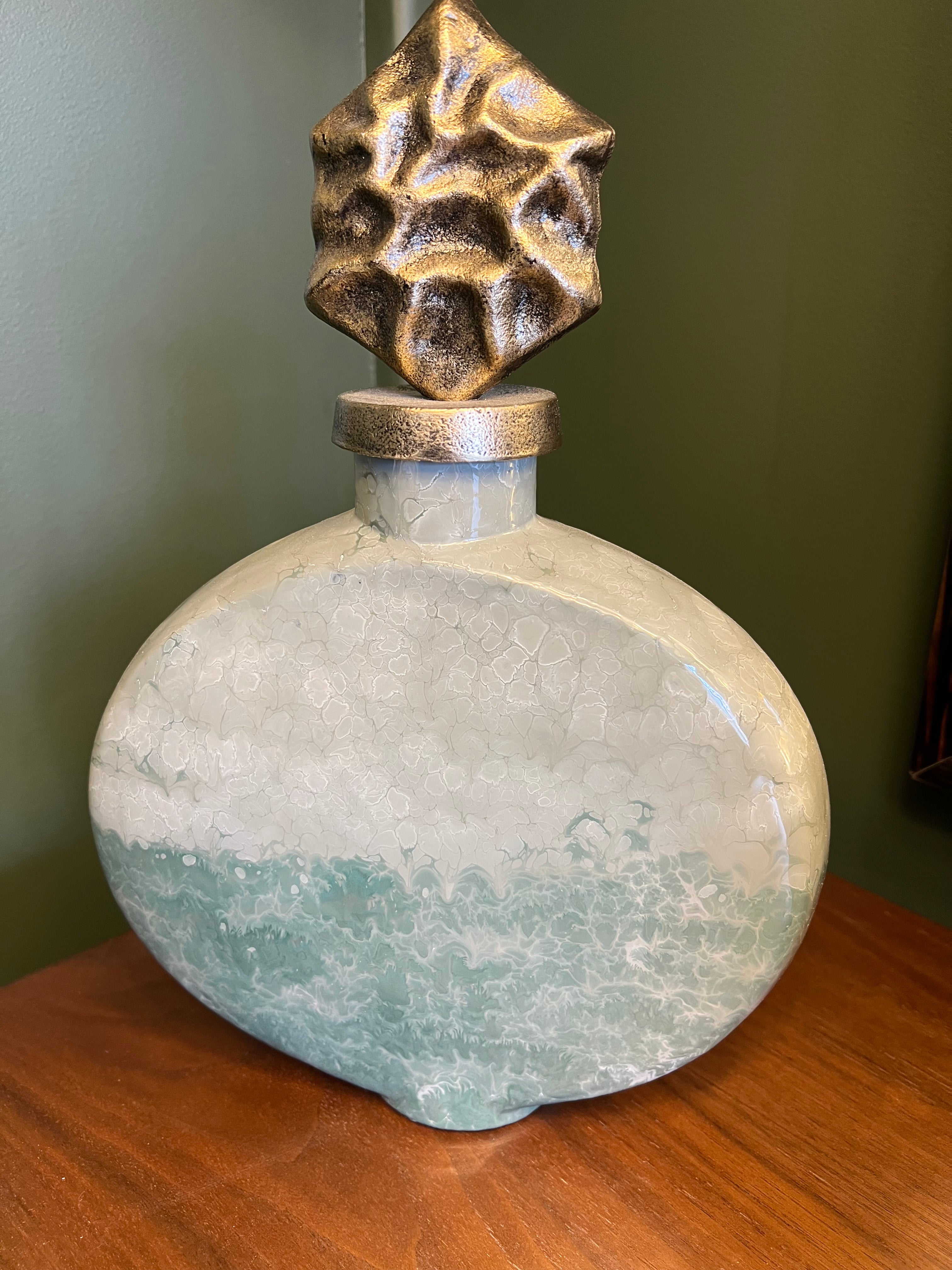 Small Green Glass Statue with Brass Lid