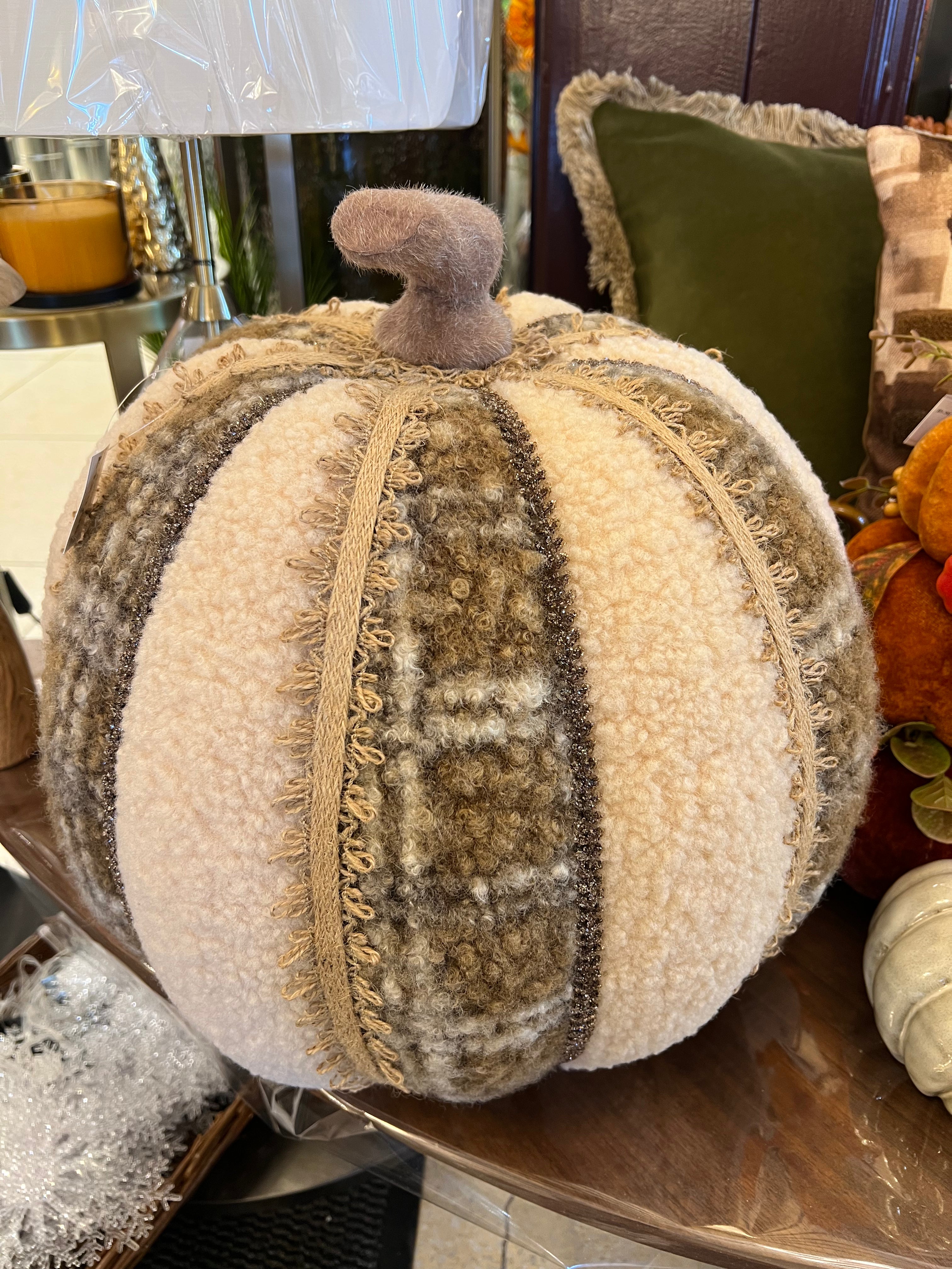 Large Cream & Fawn Wool Pumpkin