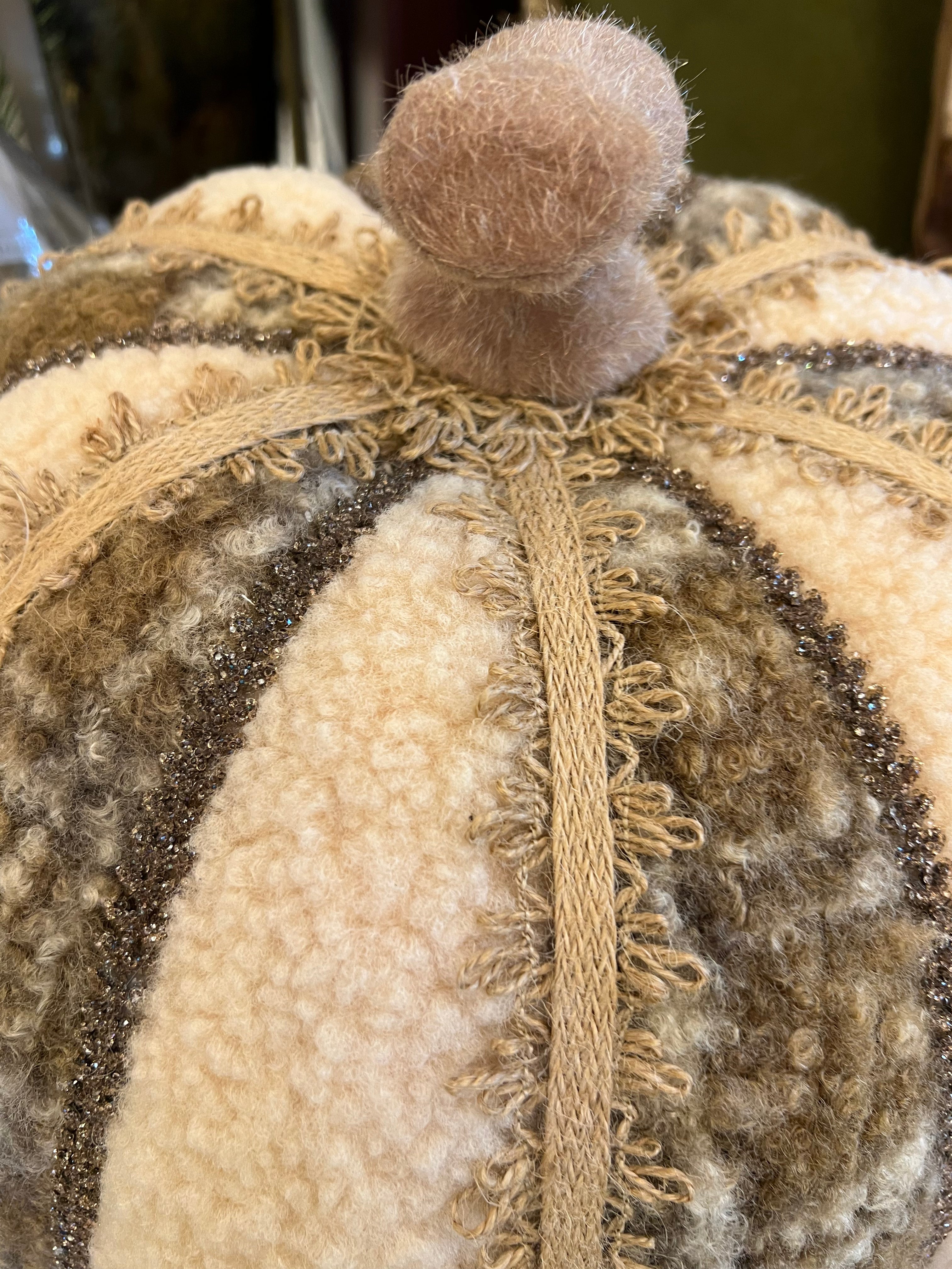 Large Cream & Fawn Wool Pumpkin