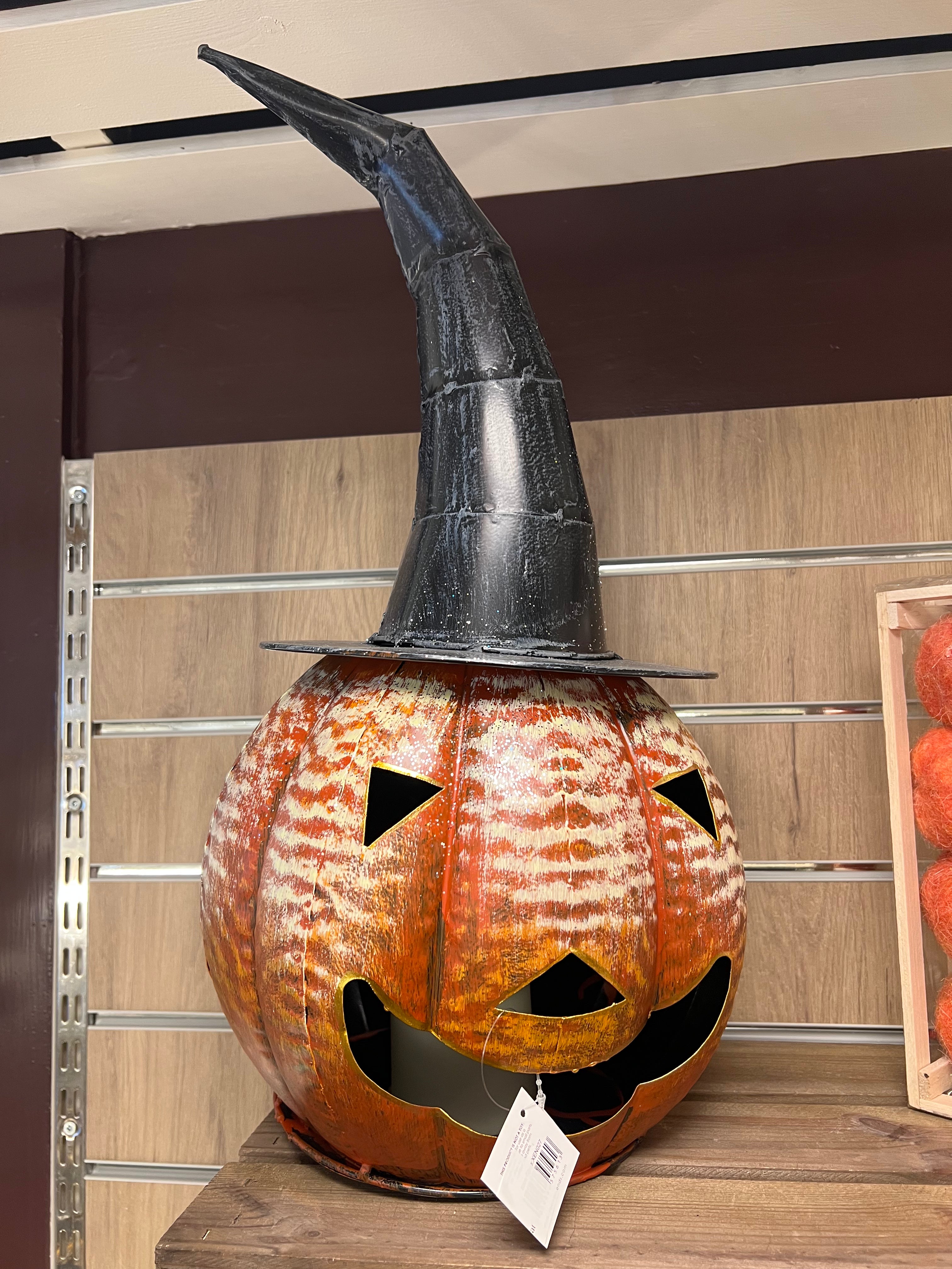 Metal Pumpkin with Witch Hat