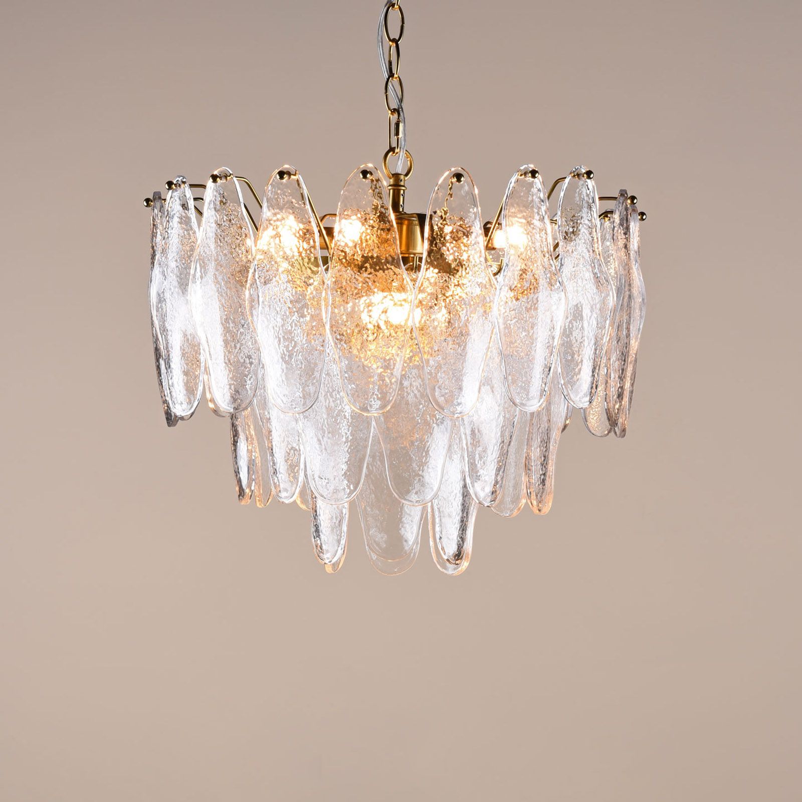 Kimmia 6 Light Natural Brass and Textured Glass Pendant