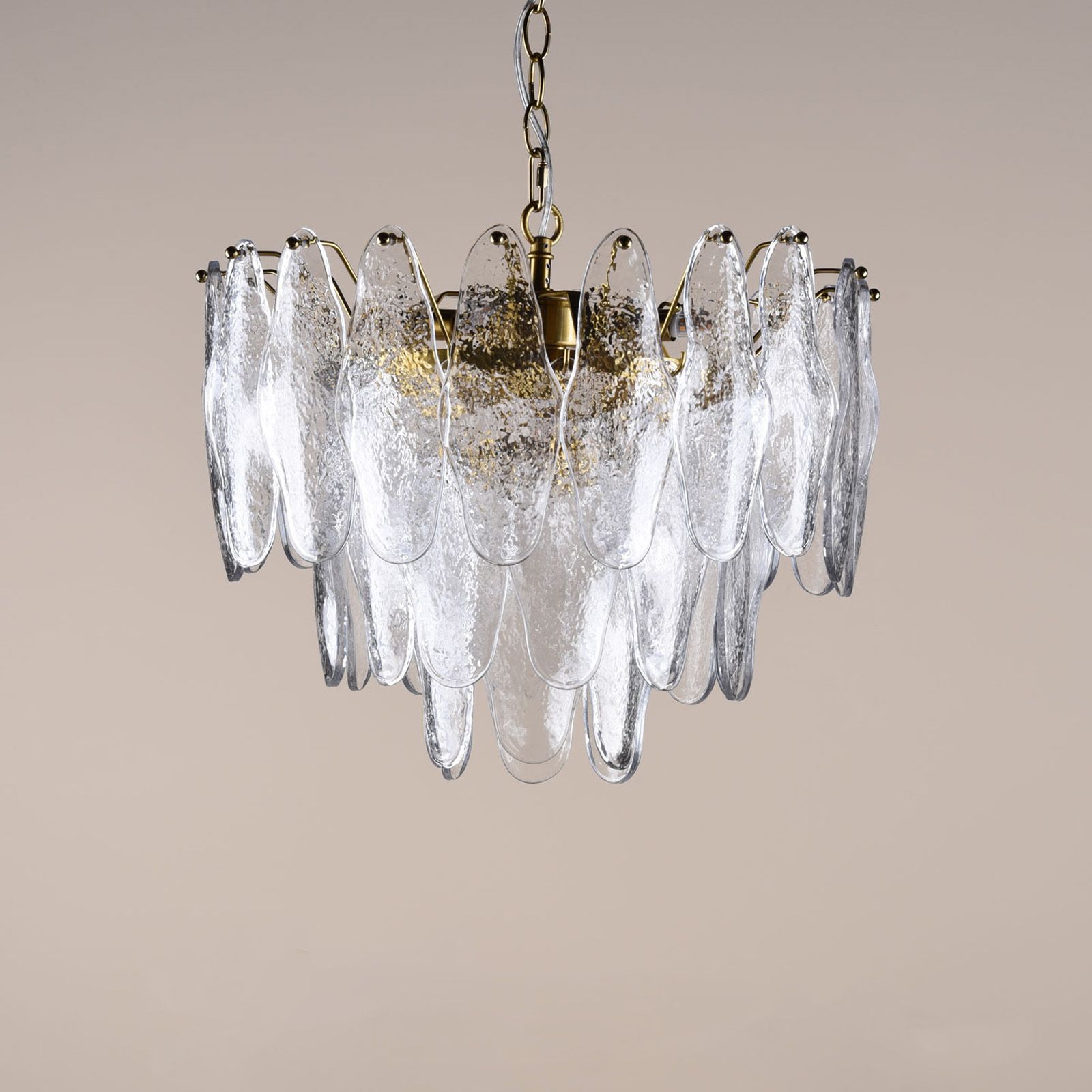 Kimmia 6 Light Natural Brass and Textured Glass Pendant