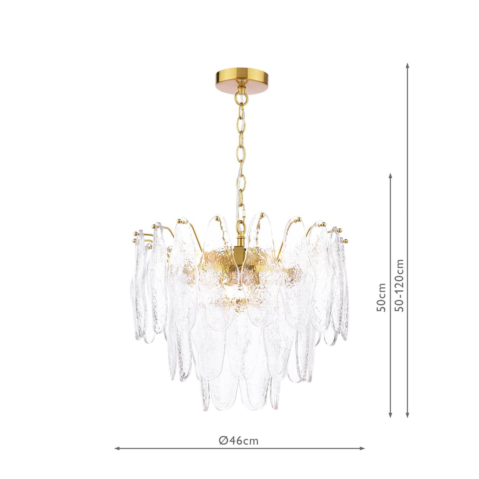 Kimmia 6 Light Natural Brass and Textured Glass Pendant
