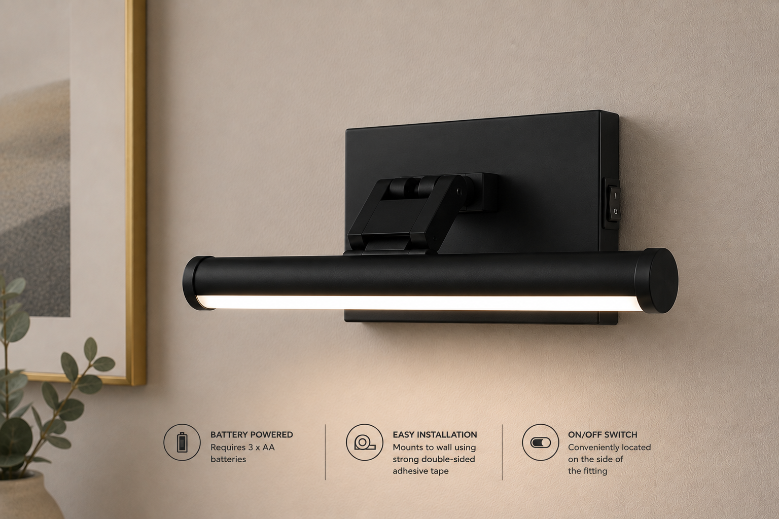 Medium Battery Operated LED Picture Light in Matt Black