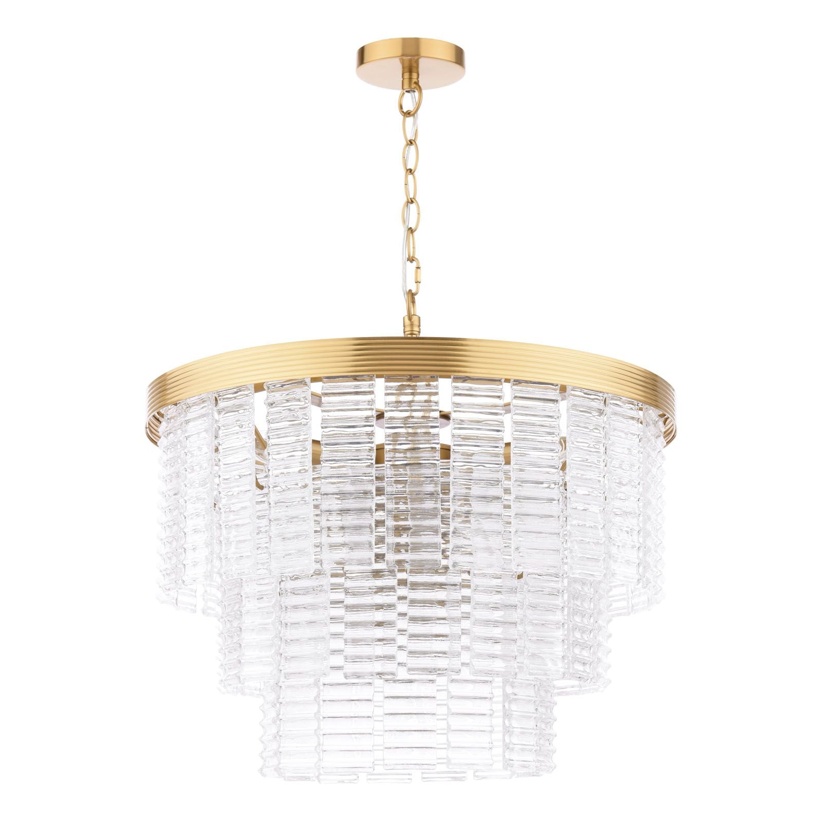 Moesha 6 Light Natural Brass & Ribbed Glass Pendant