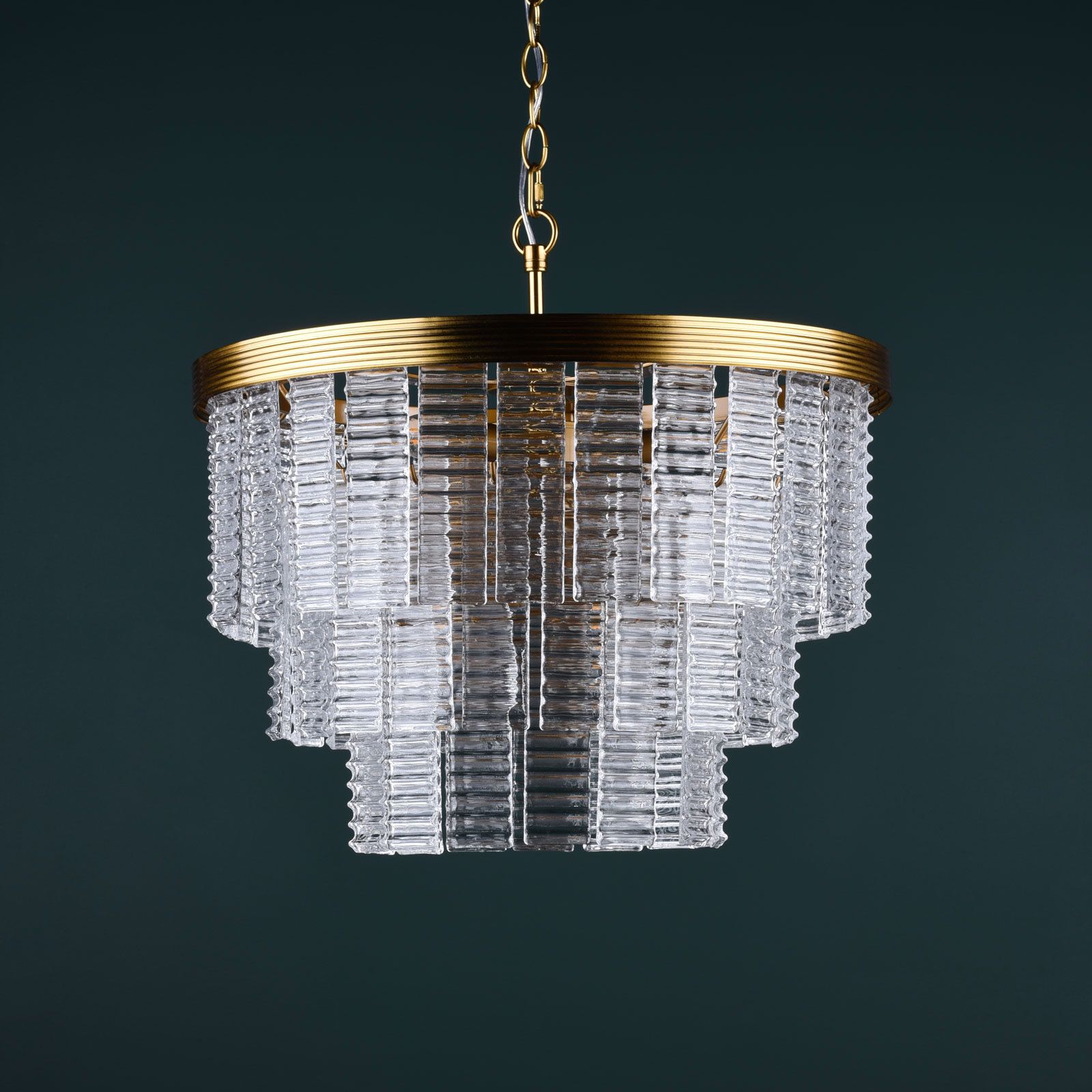 Moesha 6 Light Natural Brass & Ribbed Glass Pendant