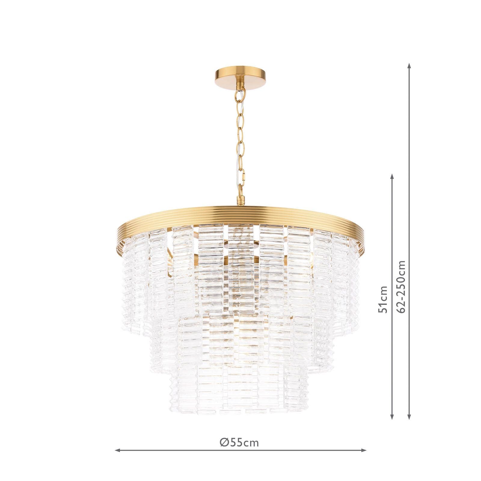 Moesha 6 Light Natural Brass & Ribbed Glass Pendant