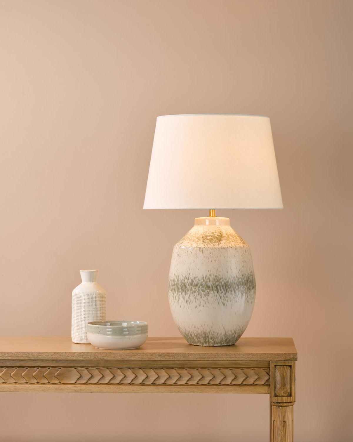 Omari Table Lamp Green Ceramic and Antique Brass With Shade