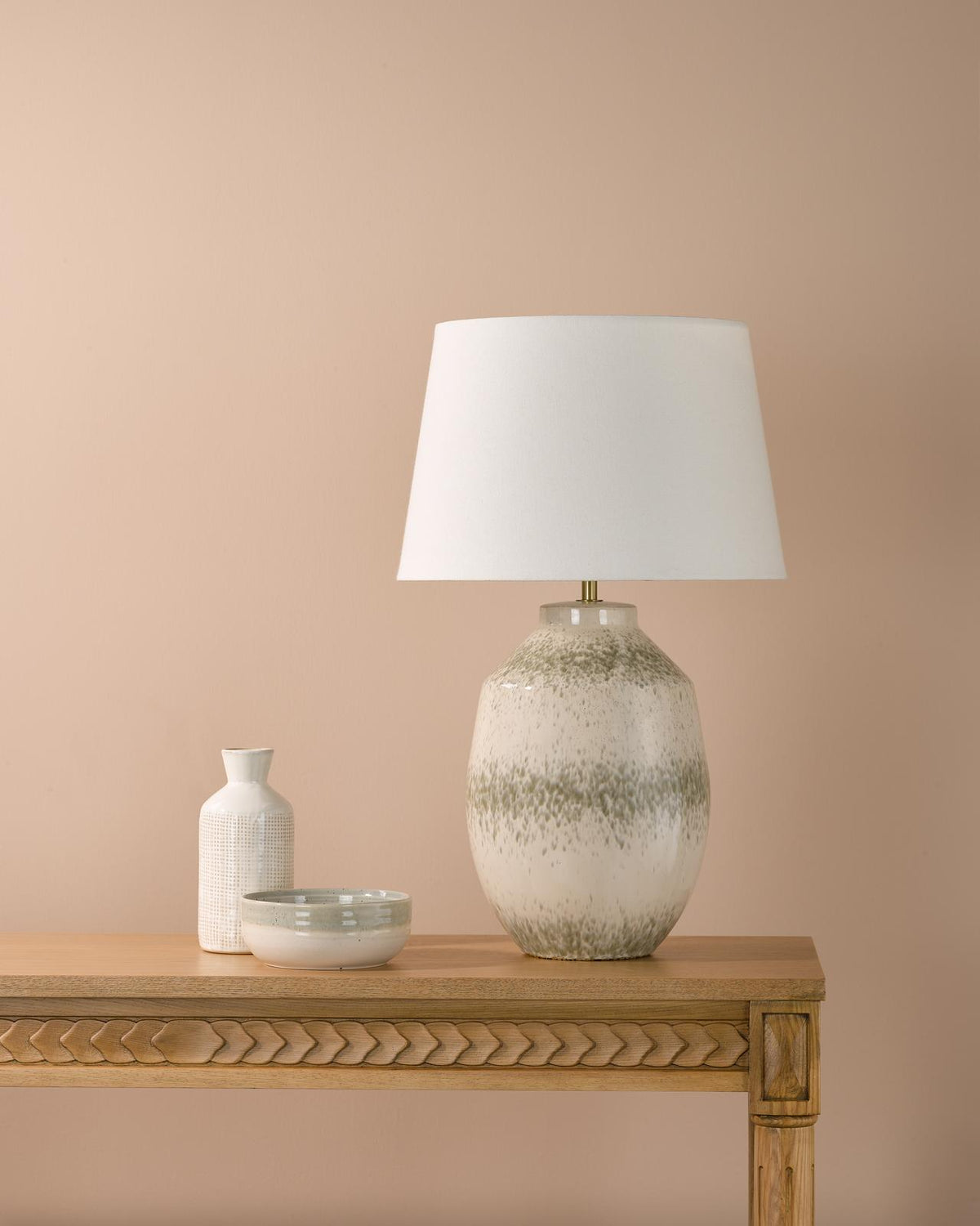 Omari Table Lamp Green Ceramic and Antique Brass With Shade