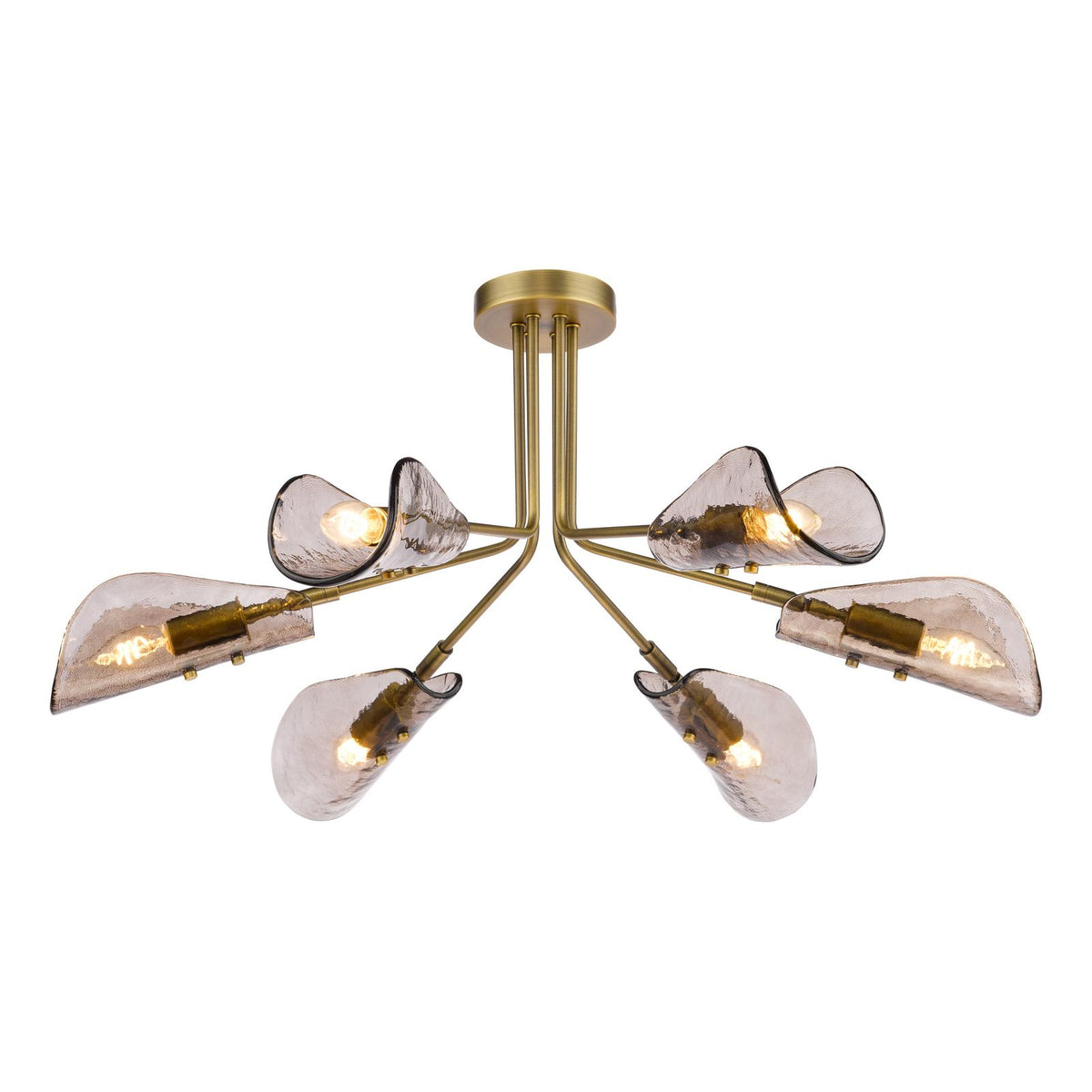 Ordelle 6 Light Adjustable Semi-Flush Antique Bronze and Tea Smoked Glass