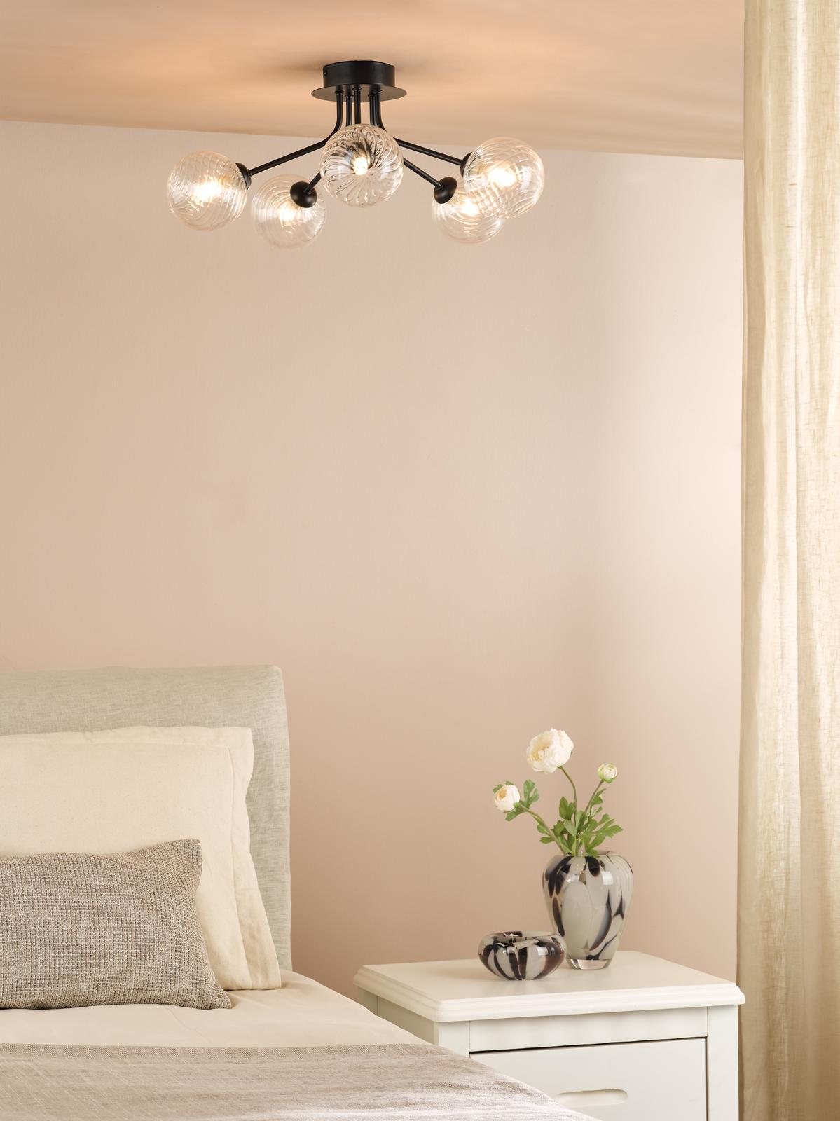Poyen 5 Light Semi-Flush Polished Chrome and Ribbed Glass