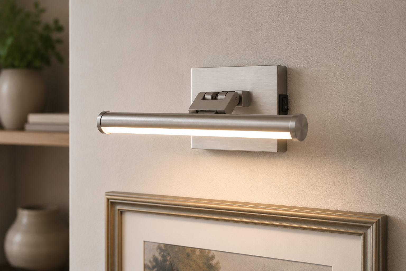 Small Battery Operated LED Picture Light in Brushed Silver