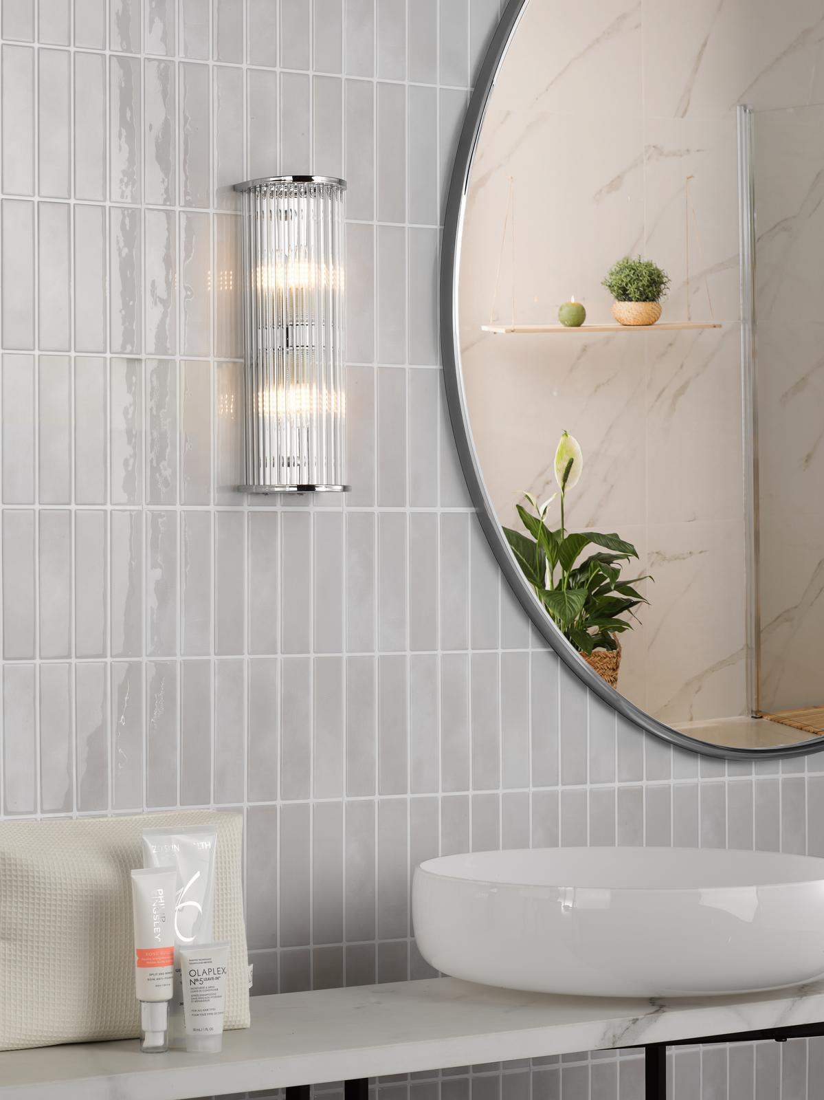 Tobiah 2 Light Bathroom Wall Light Polished Chrome and Glass IP44