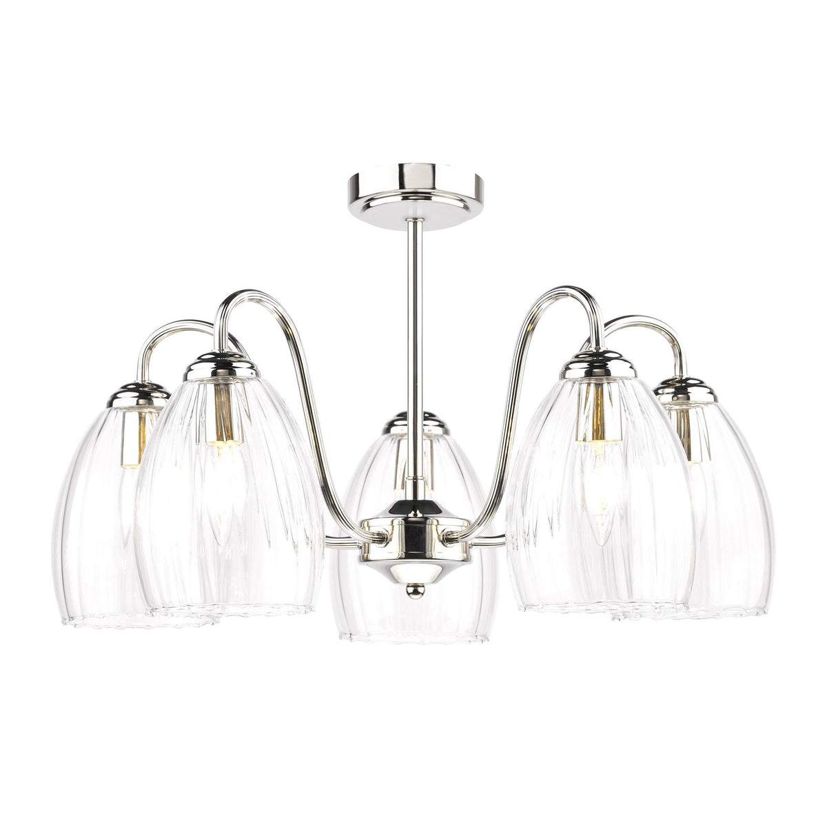 Valora 5 Light Pendant Polished Nickel and Ribbed Glass