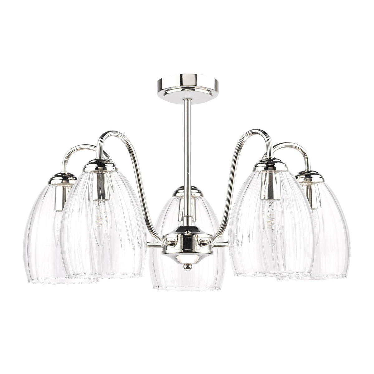 Valora 5 Light Pendant Polished Nickel and Ribbed Glass