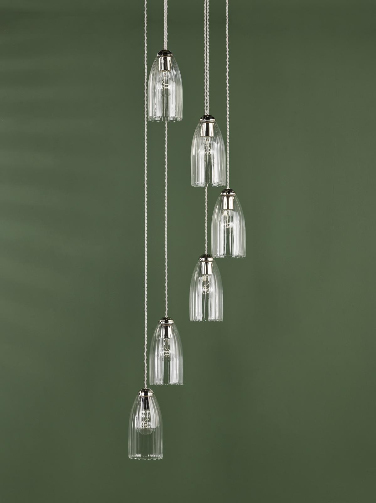 Valora 6 Light Cluster Pendant Polished Nickel and Ribbed Glass