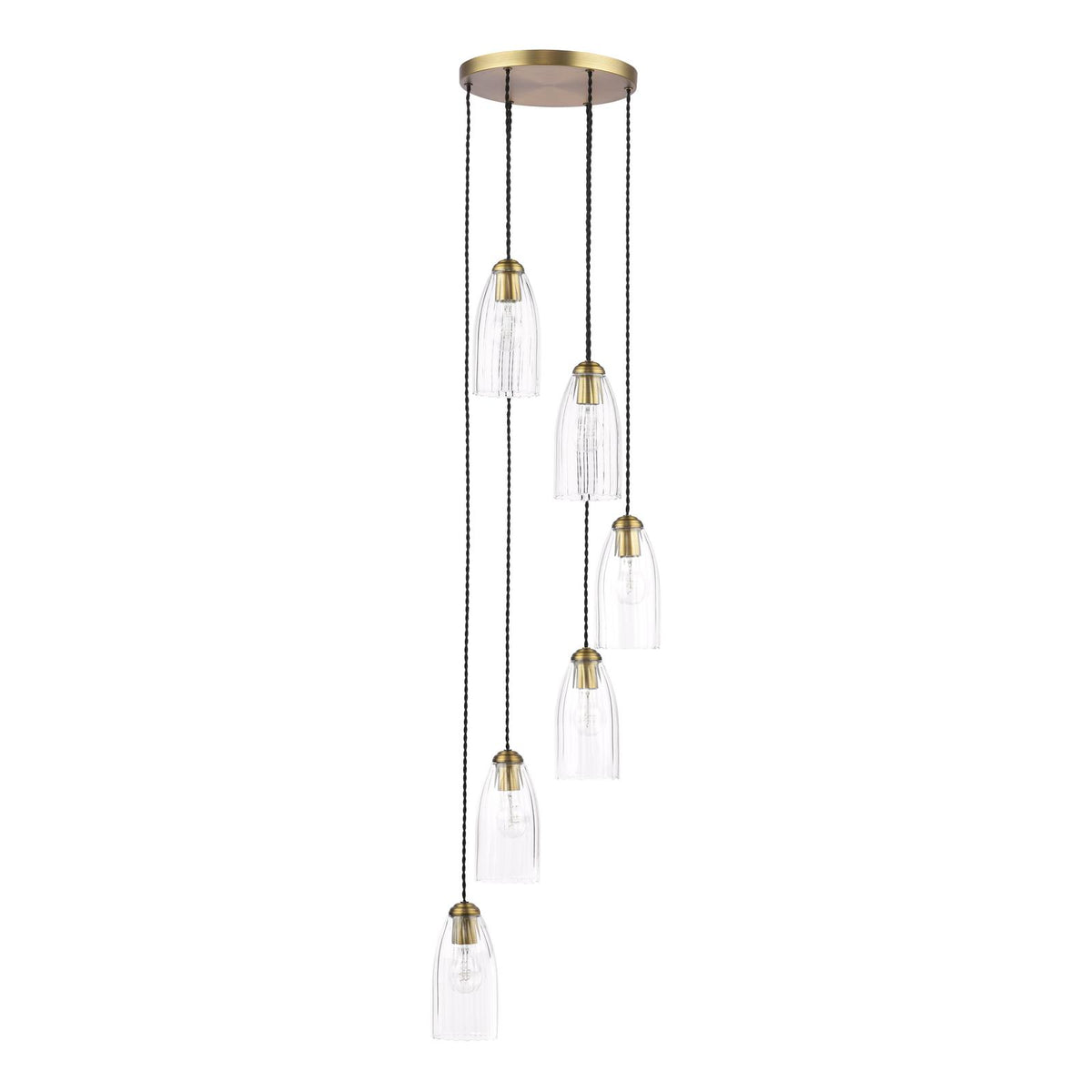 Valora 6 Light Cluster Pendant Antique Bronze and Ribbed Glass