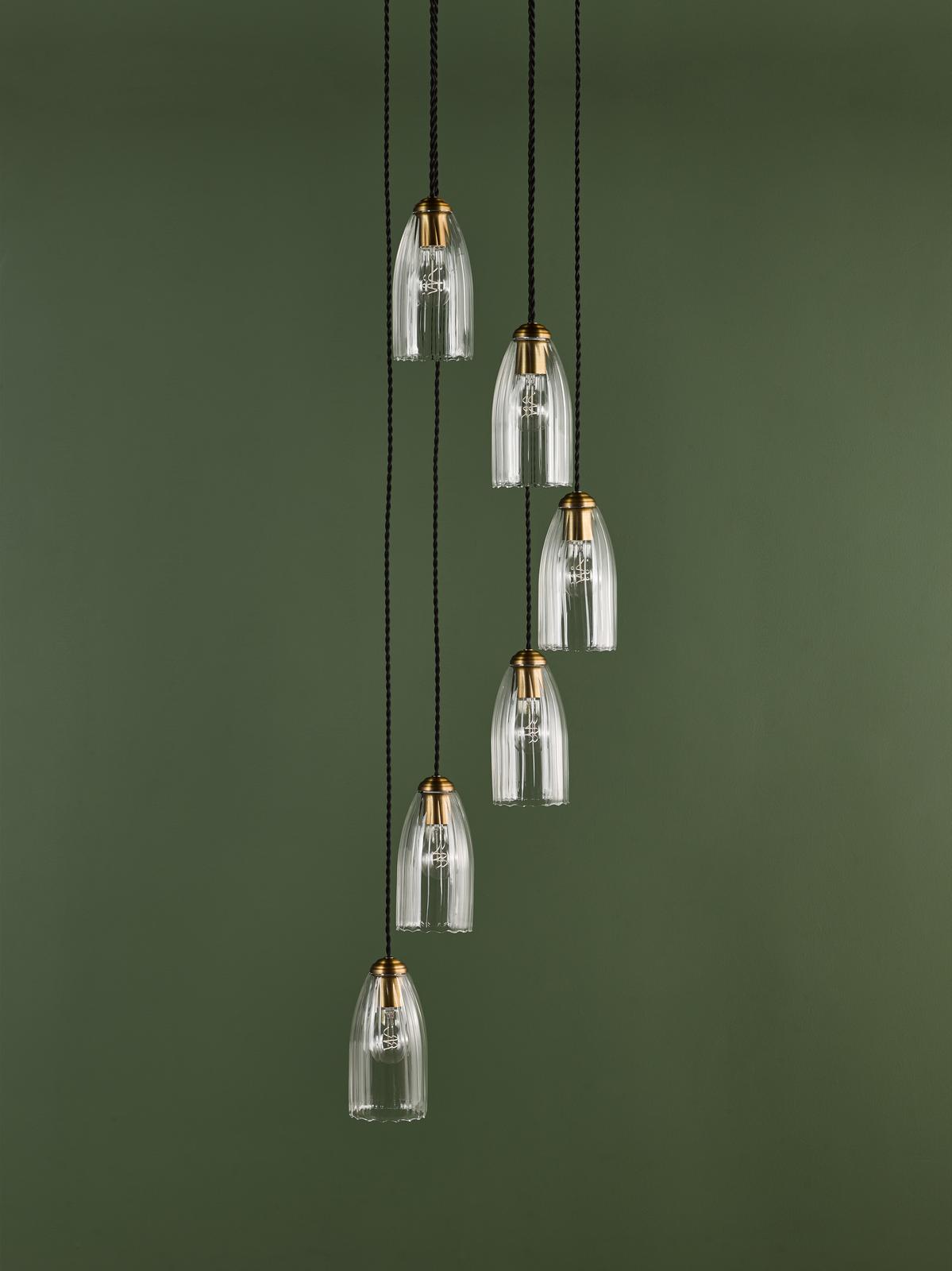 Valora 6 Light Cluster Pendant Antique Bronze and Ribbed Glass