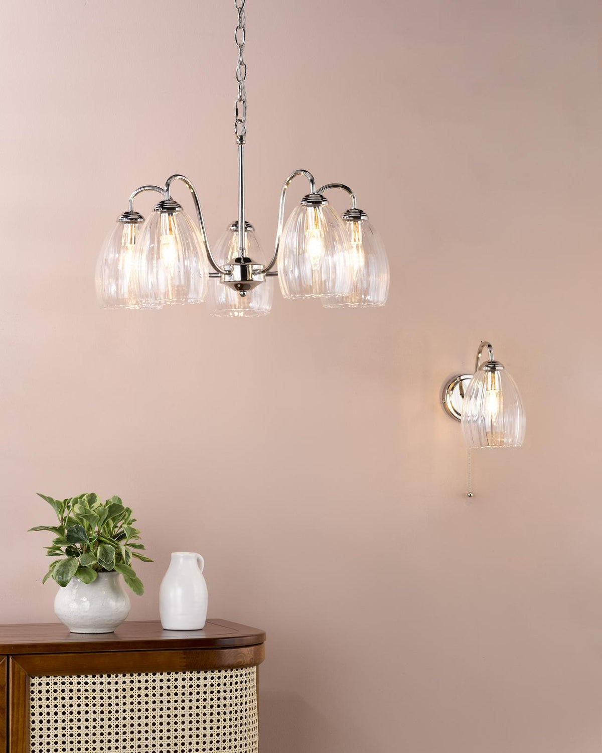 Valora Wall Light Polished Nickel and Ribbed Glass