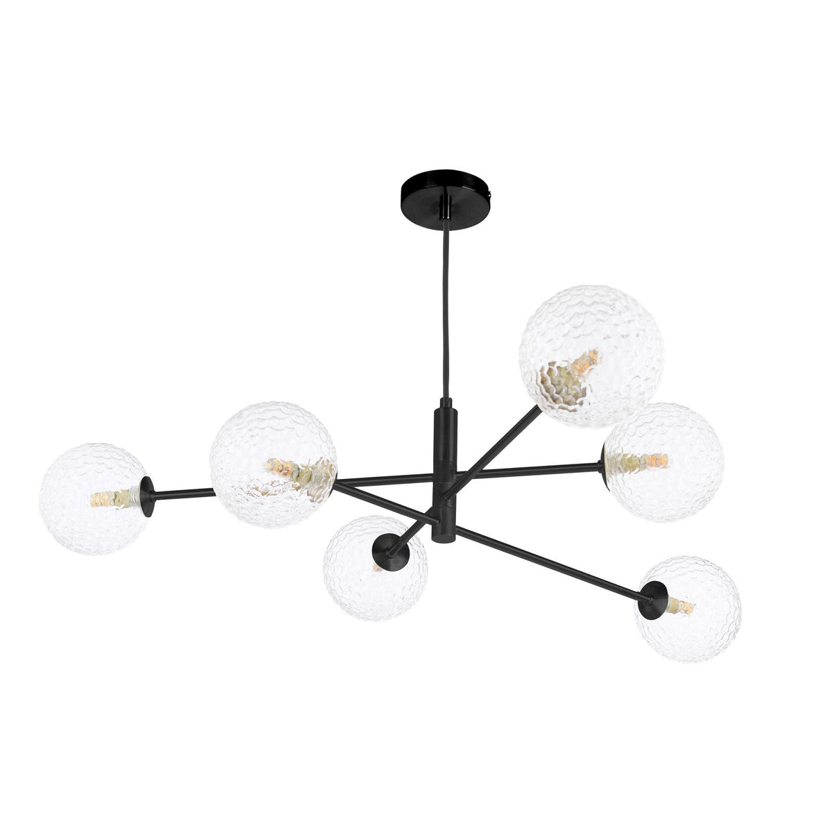 Vignette 6 Light Pendant Matt Black and Textured Glass