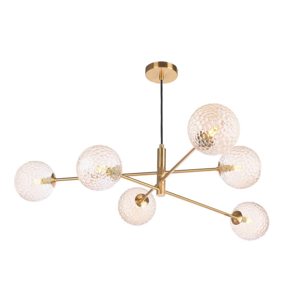 Vignette 6 Light Pendant Aged Brass and Amber Glass