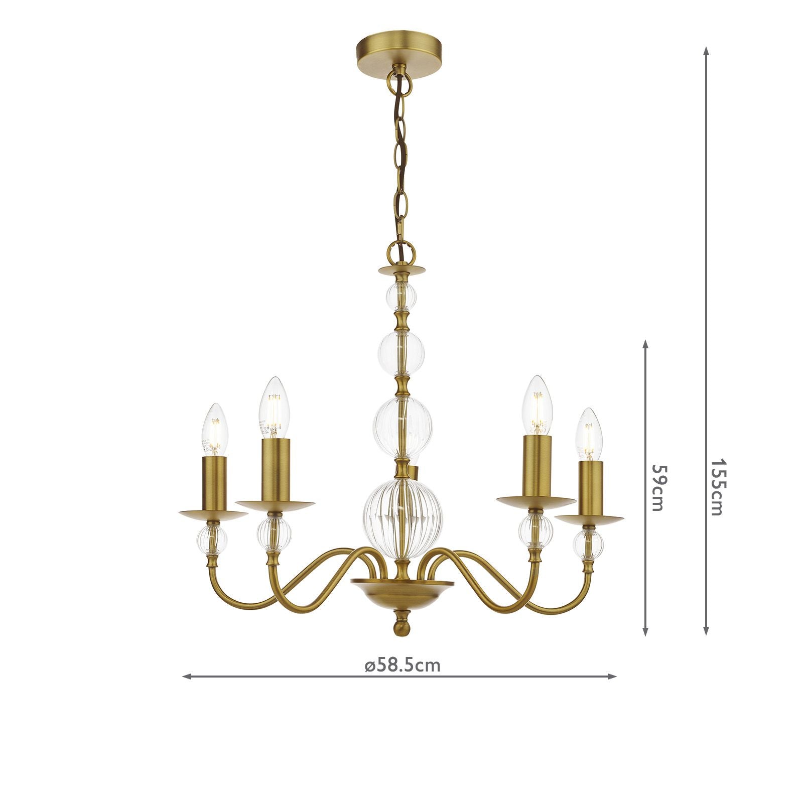 Wrest Park 5 Light Aged Brass Pendant