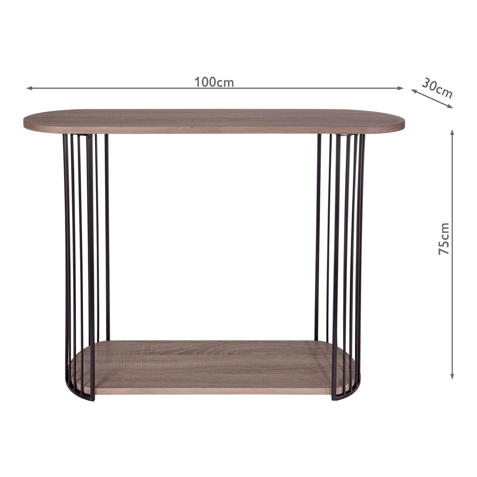 Oak Effect Veneer & Matt black Console Table
