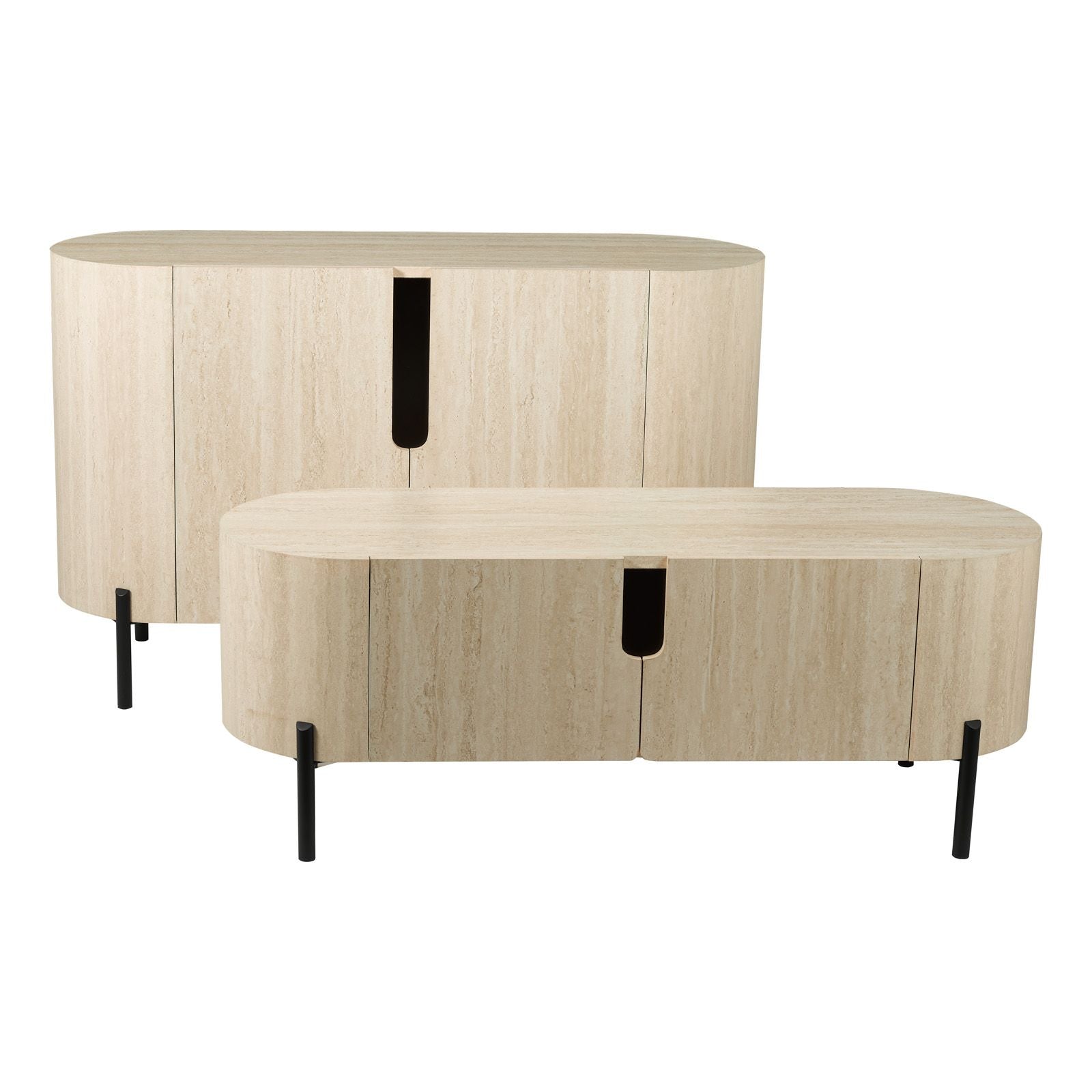 Ioana Cabinet in Travertine Effect & Matt Black Detailing