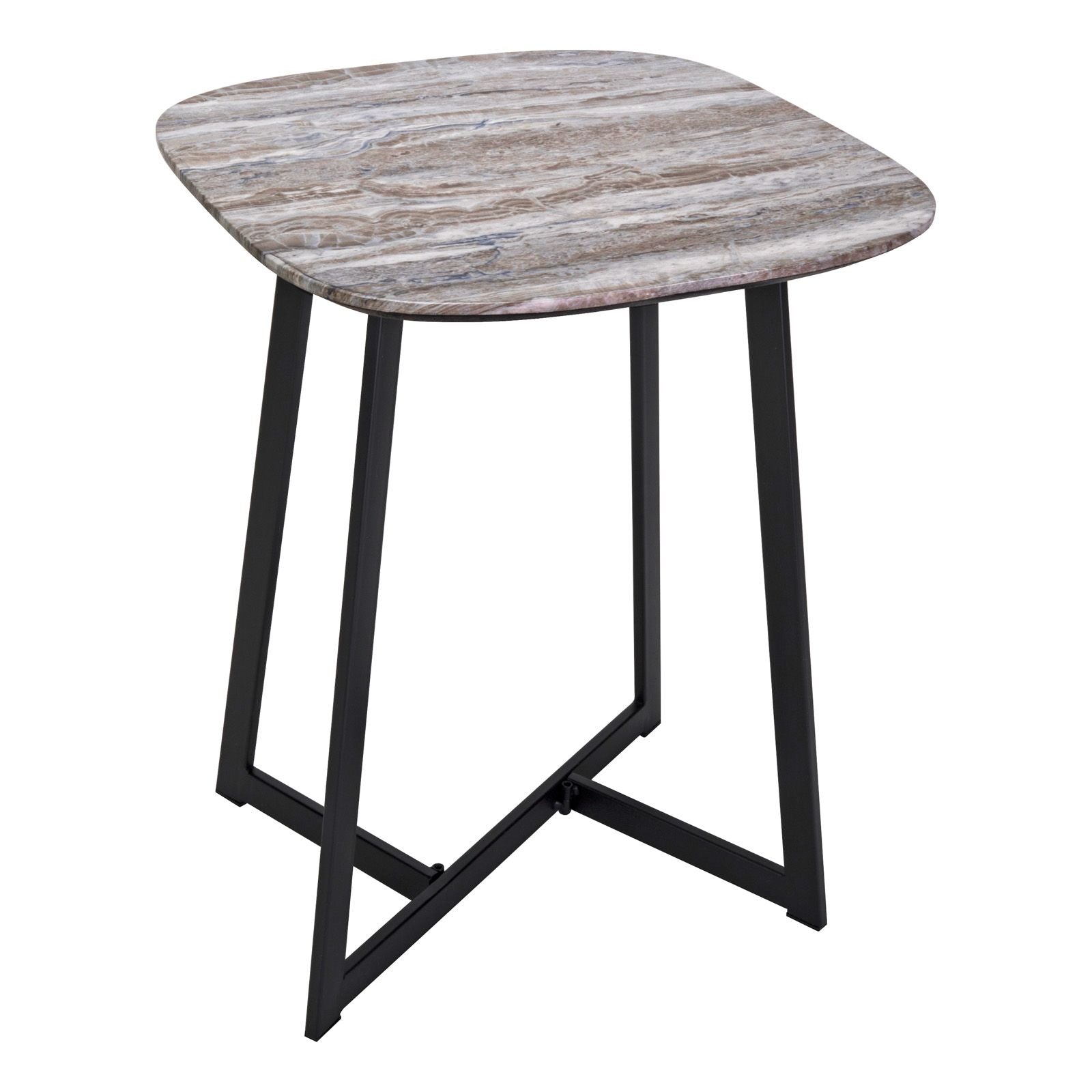 Brown Stone & Matt Black Side Table