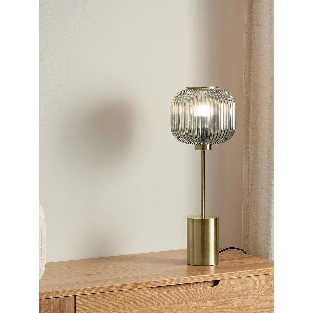 Briz Large Antique Brass Table Lamp with Smoked Shade