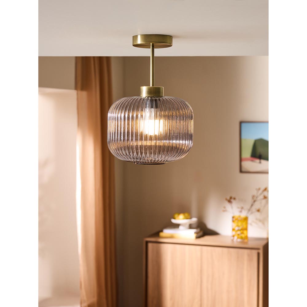 Briz Antique Brass Semi-Flush with Smoked Shade
