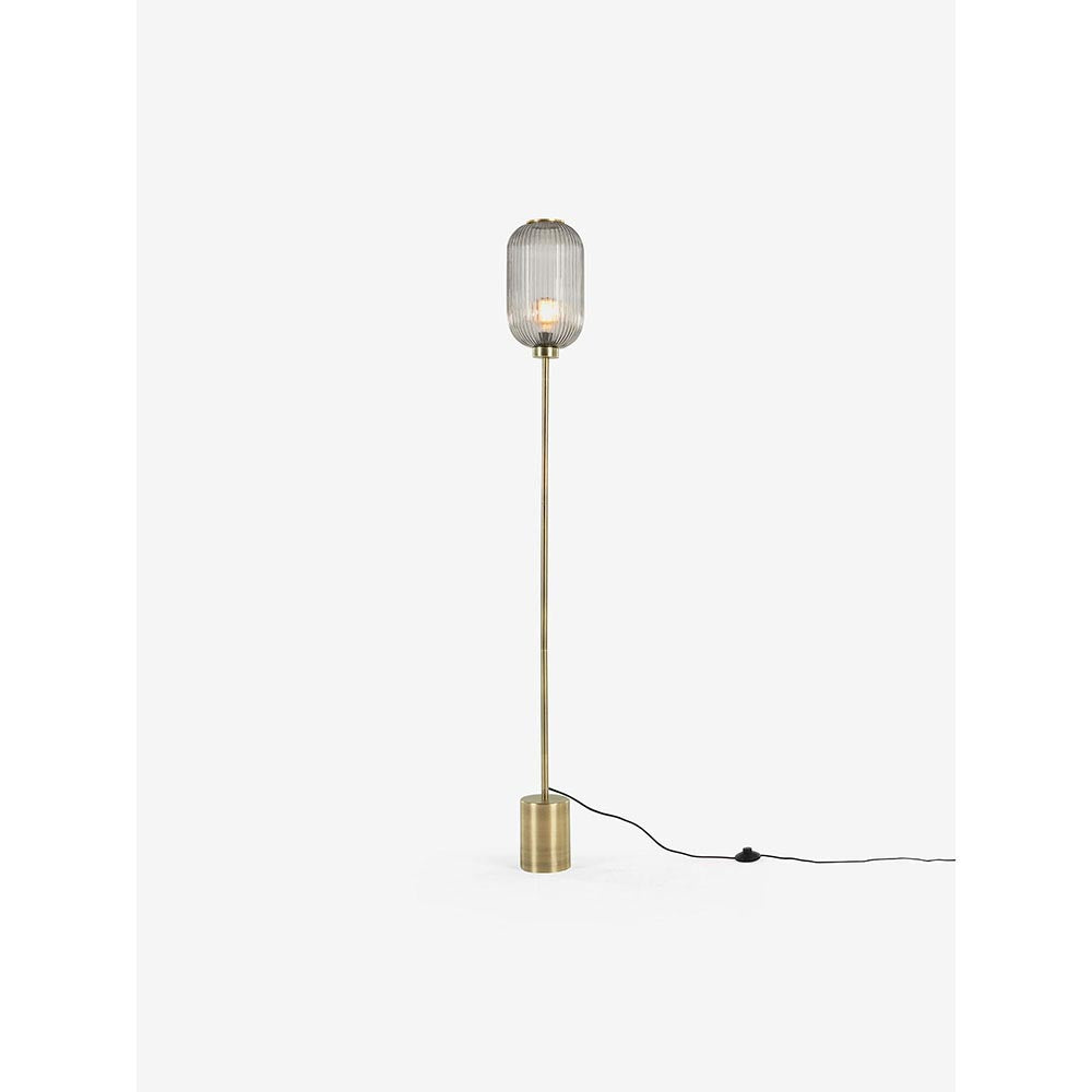 Briz Antique Brass Floor Lamp C/W Smoked Shade