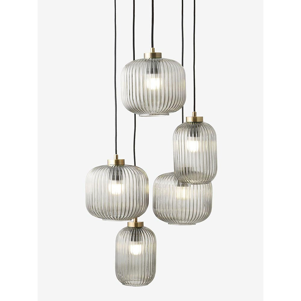 Briz Antique Brass Cluster Pendant with Smoked Shades