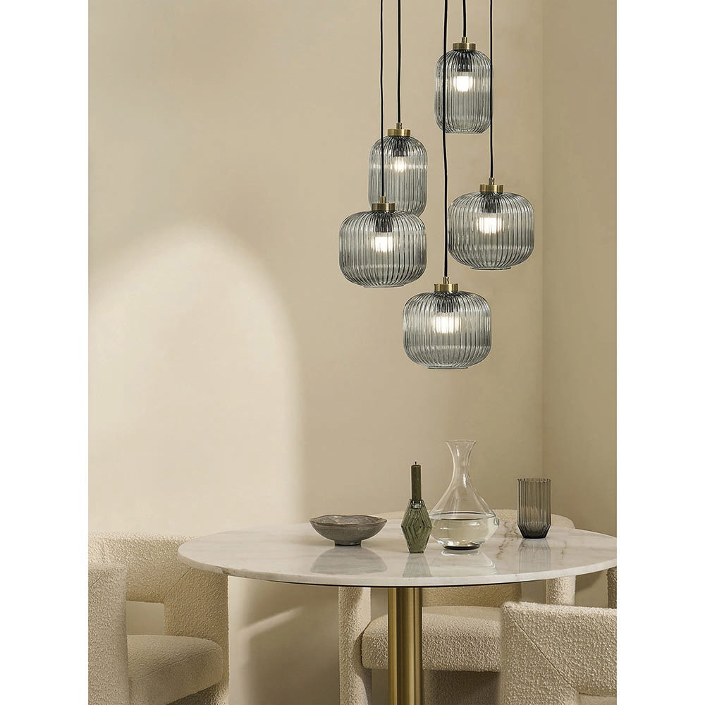 Briz Antique Brass Cluster Pendant with Smoked Shades