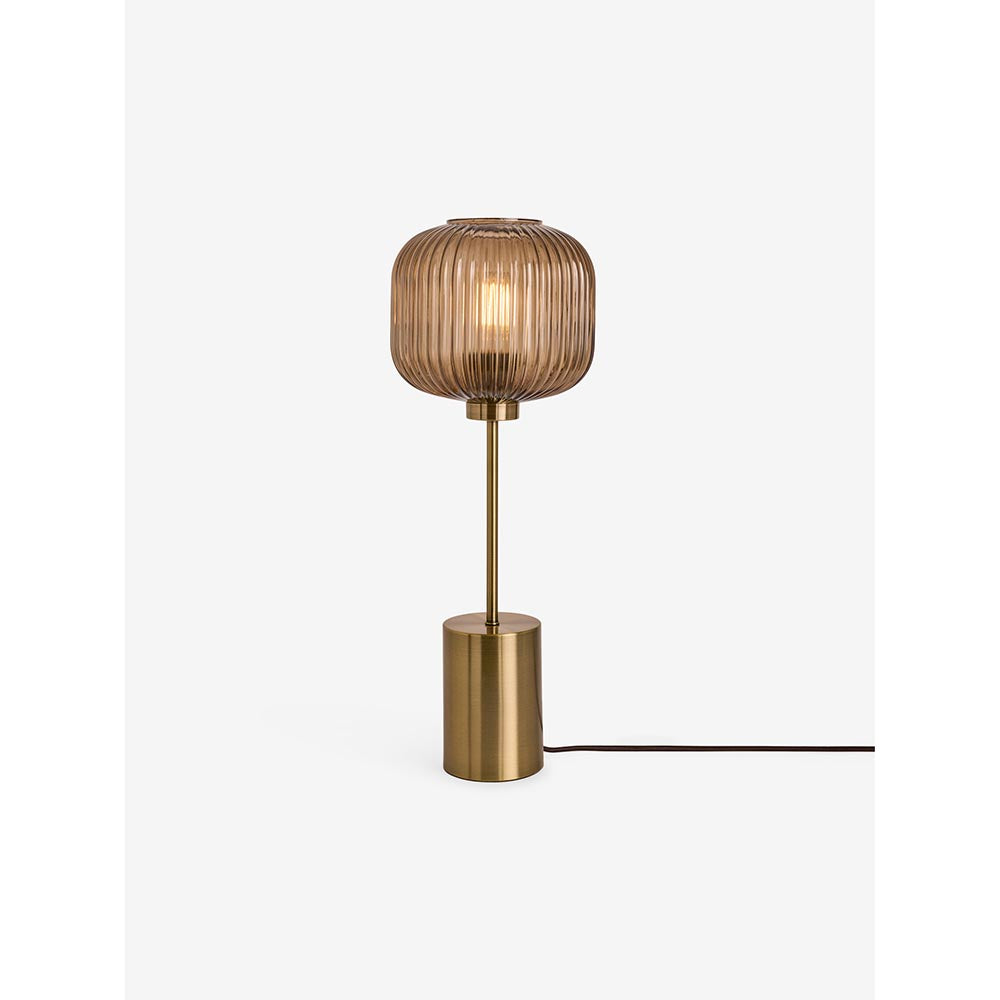 Briz Large Antique Brass Table Lamp with Amber Shade